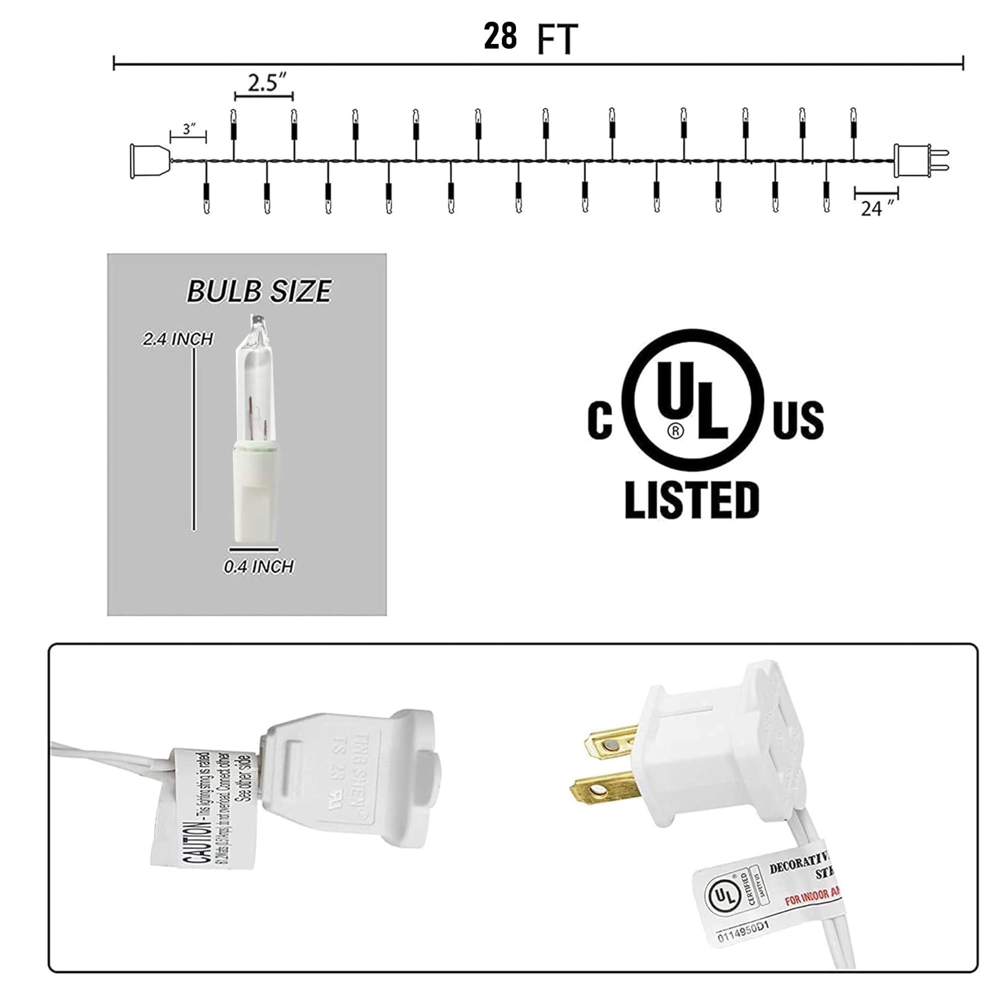 Dazzle Bright Mini String Lights, 2 Pack Warm White, 60FT, 300 Count, Incandescent, Waterproof, Model ZF-150-3/SB