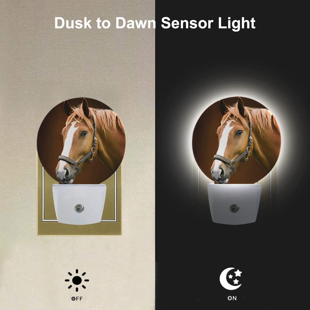 Ekobla Watercolor Horse Night Light Brown Horse Wild Life Animal Night Lights Plug Into Wall Home Auto Sensor Led Dusk To Dawn L