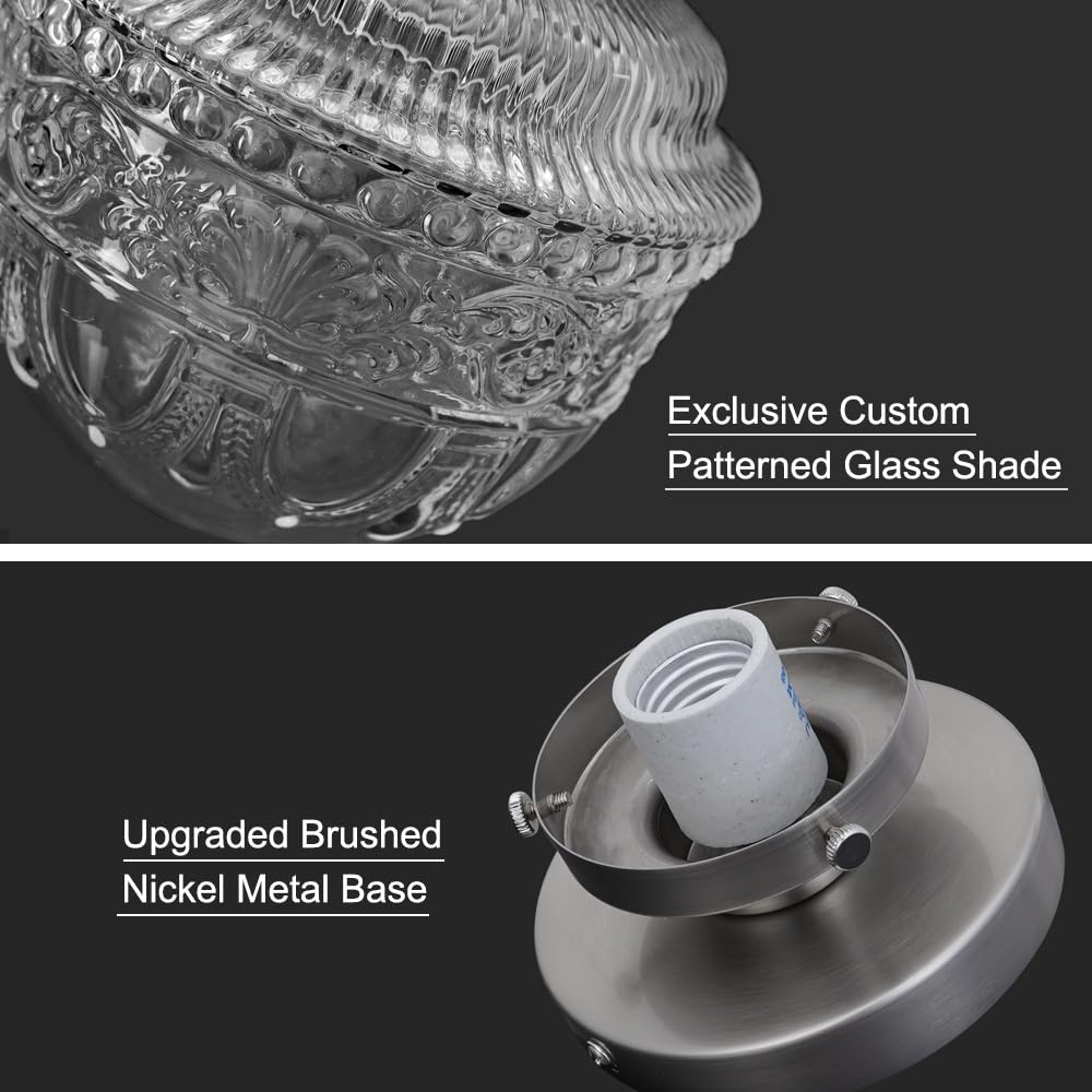 Dsmjfu Brushed Nickel Semi Flush Mount Ceiling Light, Small Blowing Clear Glass Shade Ceiling Light Fixtures For Bedroom Closet