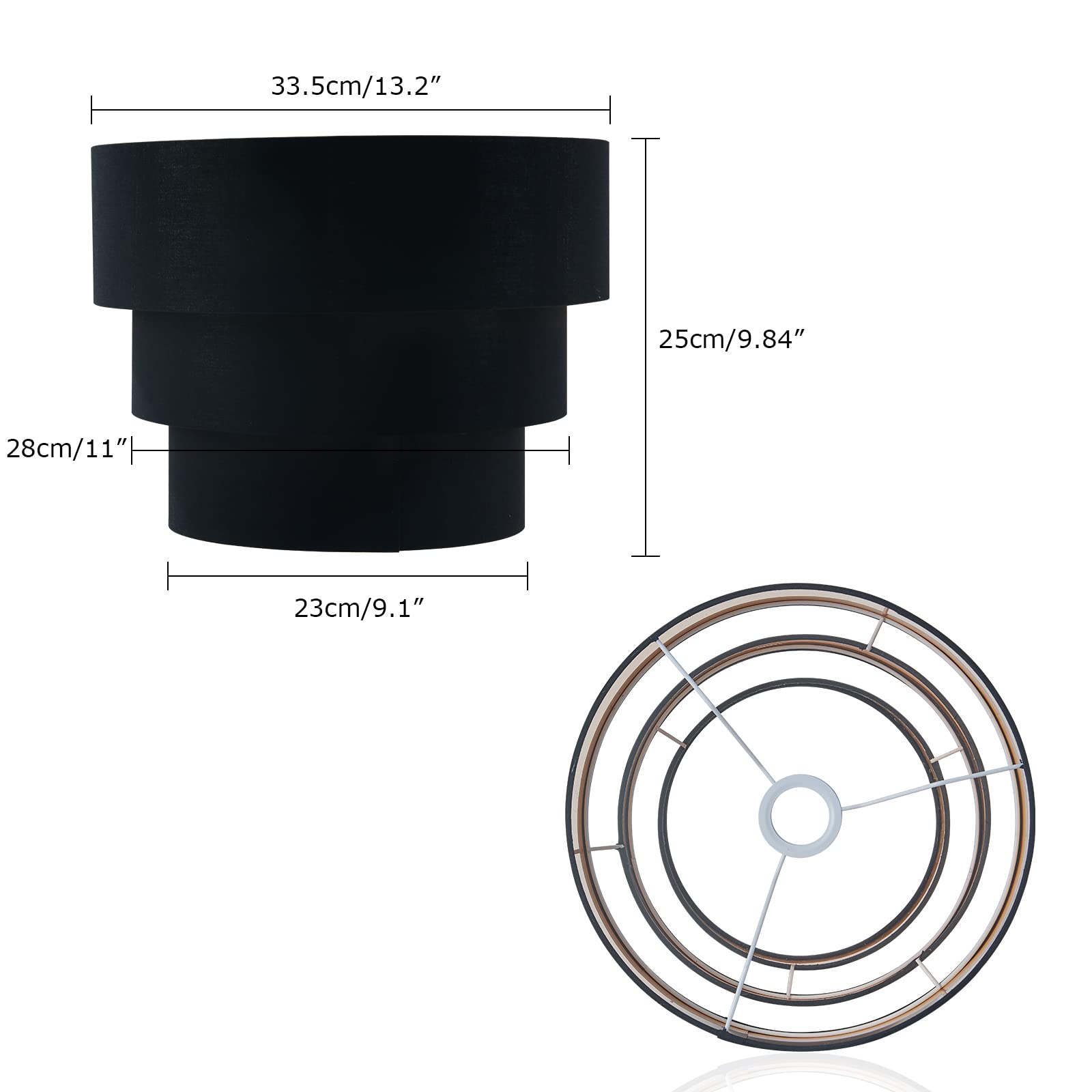 EDISLIVE 3-Tier Drum Linen Lamp Shade for Pendant/Floor Lamp, Black, Model EDIS448458598
