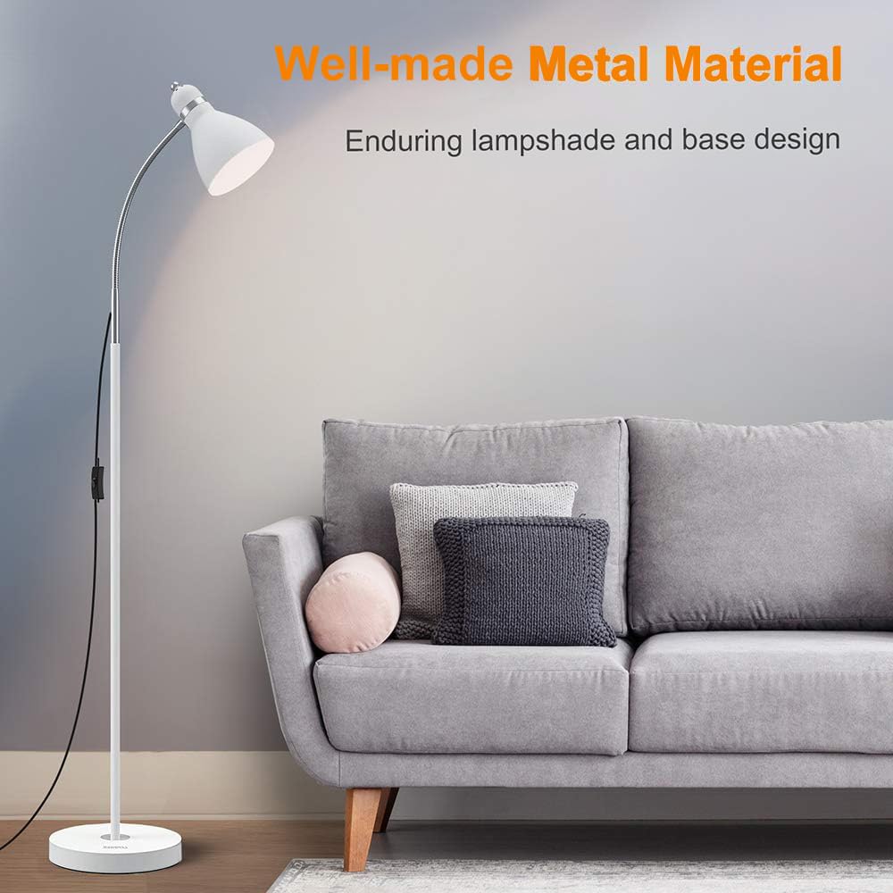 LEPOWER Adjustable Metal Floor Lamp, E26 Torchiere Light, White, Model UF2012 for Living Room, Bedroom, Office