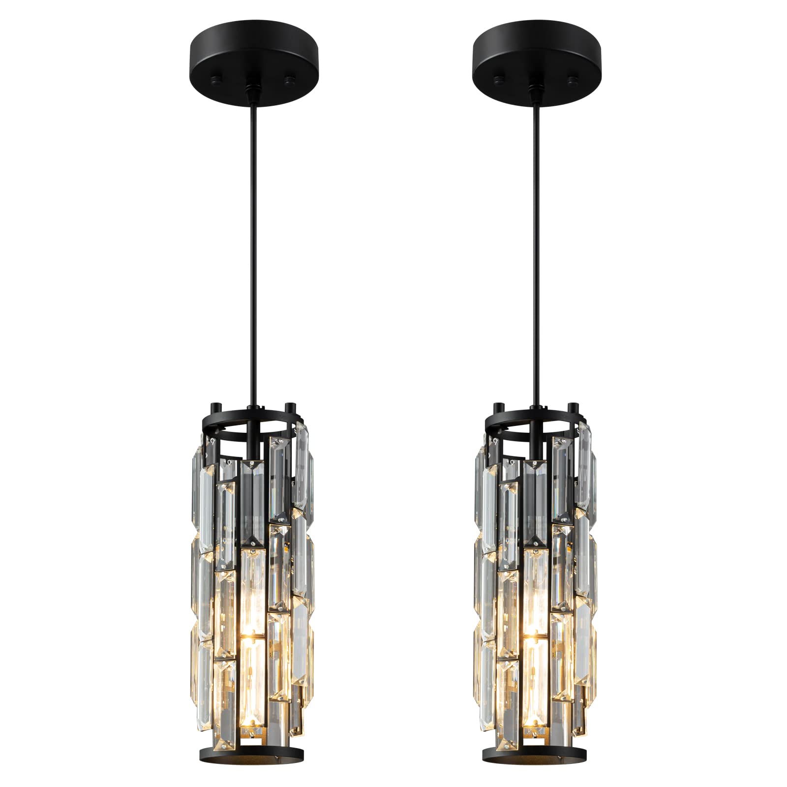 Lmqnine Black Pendant Lights, 2-Pack Mini Crystal Chandelier For Kitchen, Dining, Bedroom