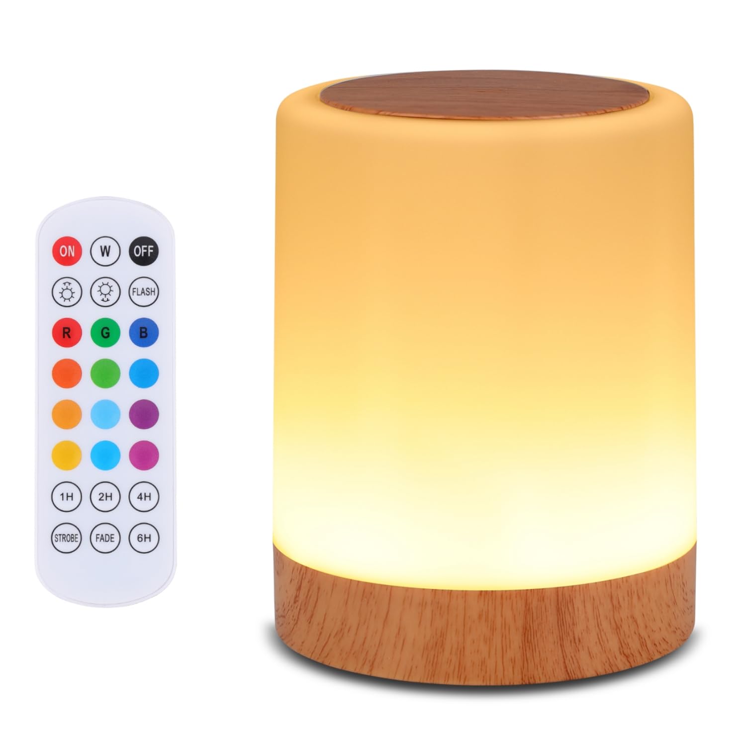 OORUN Touch Bedside Table Lamp, 13 RGB Colors, Remote Control, 3.74inD x 3.74inW x 4.8inH, Brown, Model F8