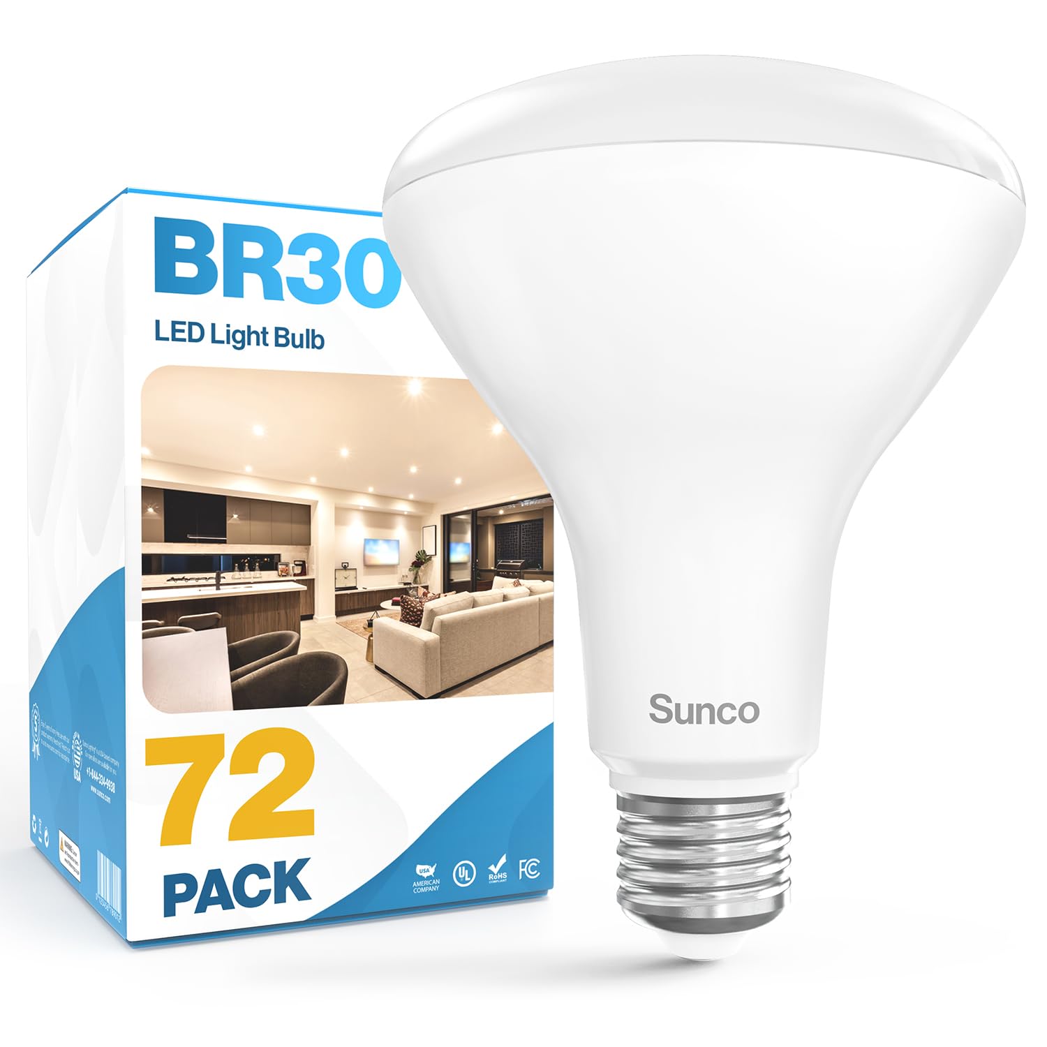 Sunco 72 Pack BR30 Light Bulb LED Recessed Can Light Bulbs, Indoor Flood Lights 850 LM, 11W (65W Equivalent), 4000K Cool White, 