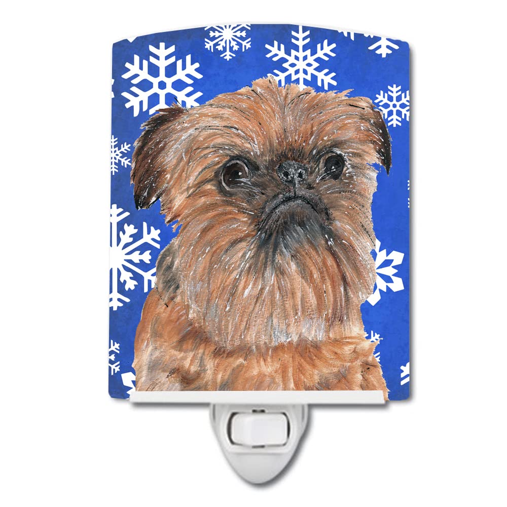 Caroline'S Treasures Sc9600Cnl Brussels Griffon Winter Snowflakes Ceramic Night Light Compact, Ul-Certified, Ideal For Bedroom, Bathroom, Nursery, Hallway, Kitchen, 6X4X3, Multicolor