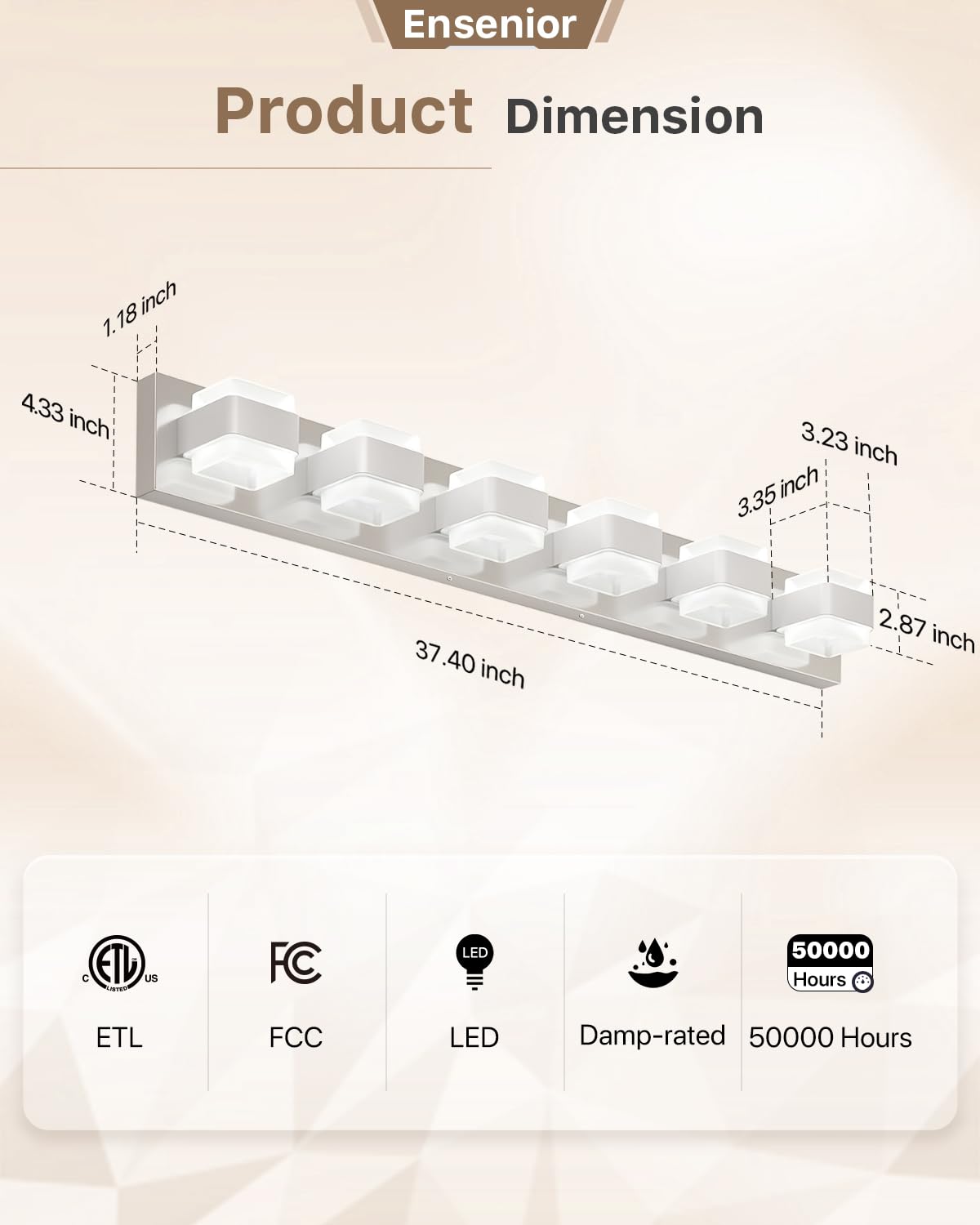 Ensenior Bathroom Vanity Light Fixtures Over Mirror (6 Lights-37.4 inch), Modern Dimmable Chrome Vanity Lighting Lixtures, Acryl