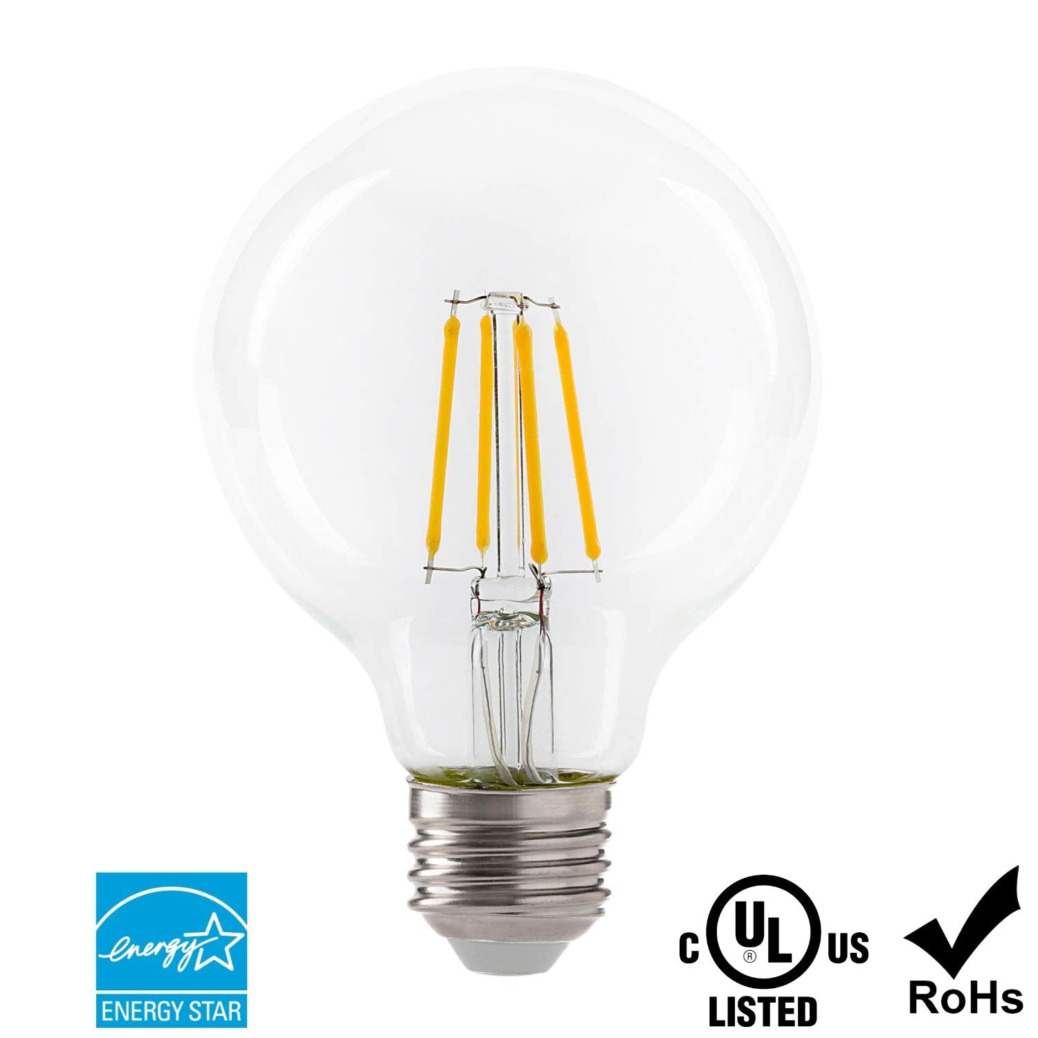 LED 4.5W G25 Clear Globe Filament Light Bulb, 40W Equivalent, 470 Lumens, 2700K Soft White, E26 Medium Base, Dimmable, 120V, Ene
