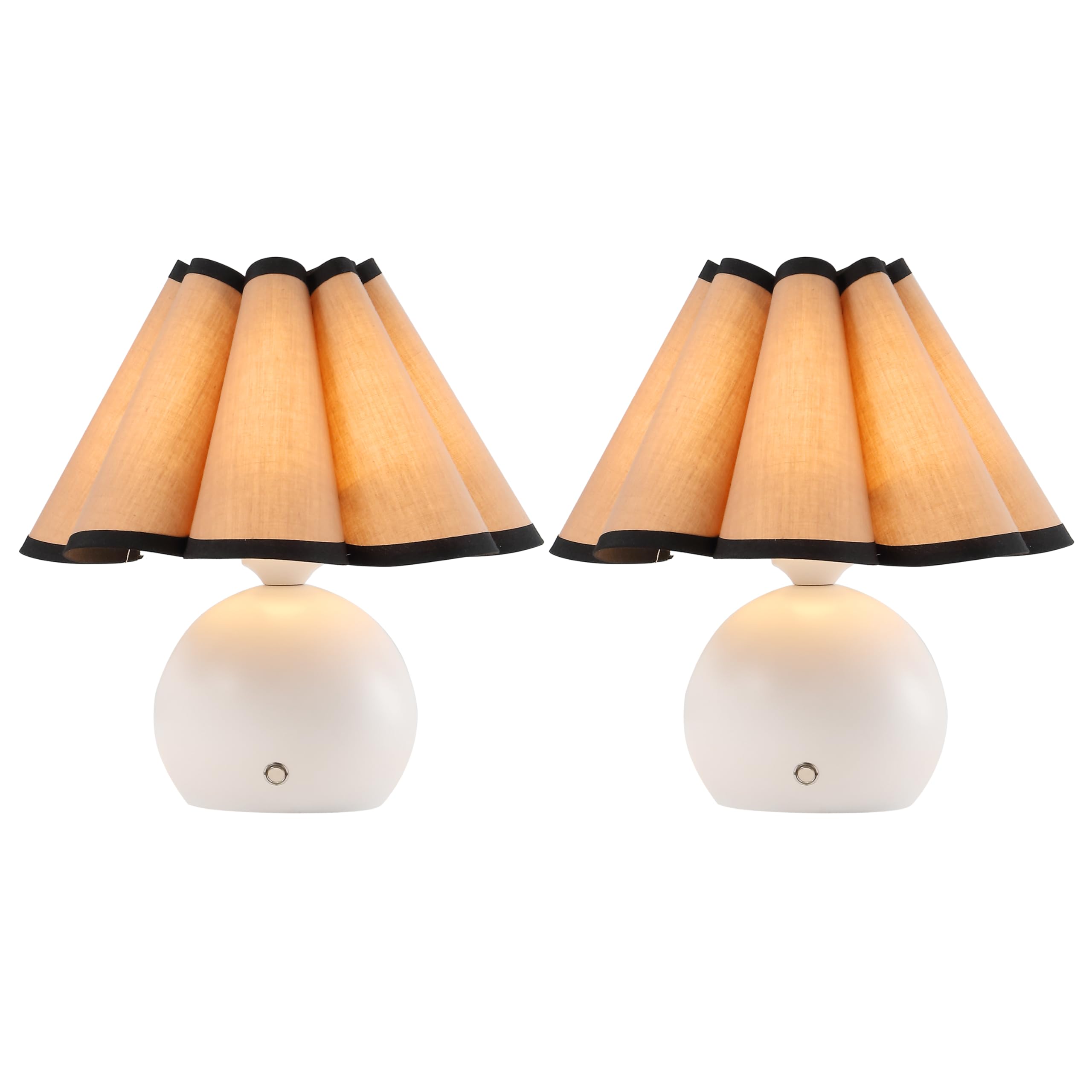 JONATHAN Y 10.5 Ivory Rechargeable Cordless Integrated LED Table Lamps Set of 2, Classic Vintage Scalloped Linen Shade, Dimmable