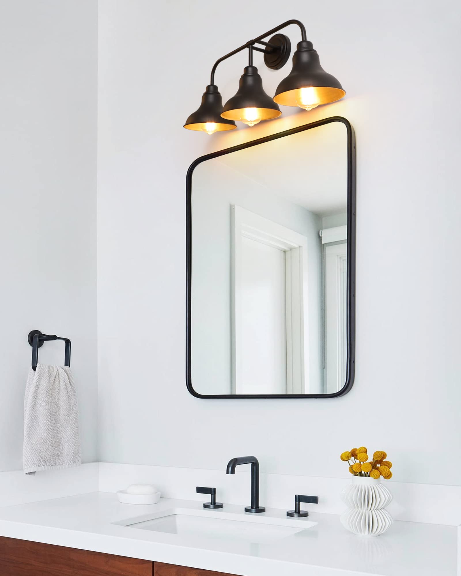 pasentel 3-Light Farmhouse Bathroom Vanity Light Fixture, Rustic Black Iron Sconces, Model BD017-3-BK