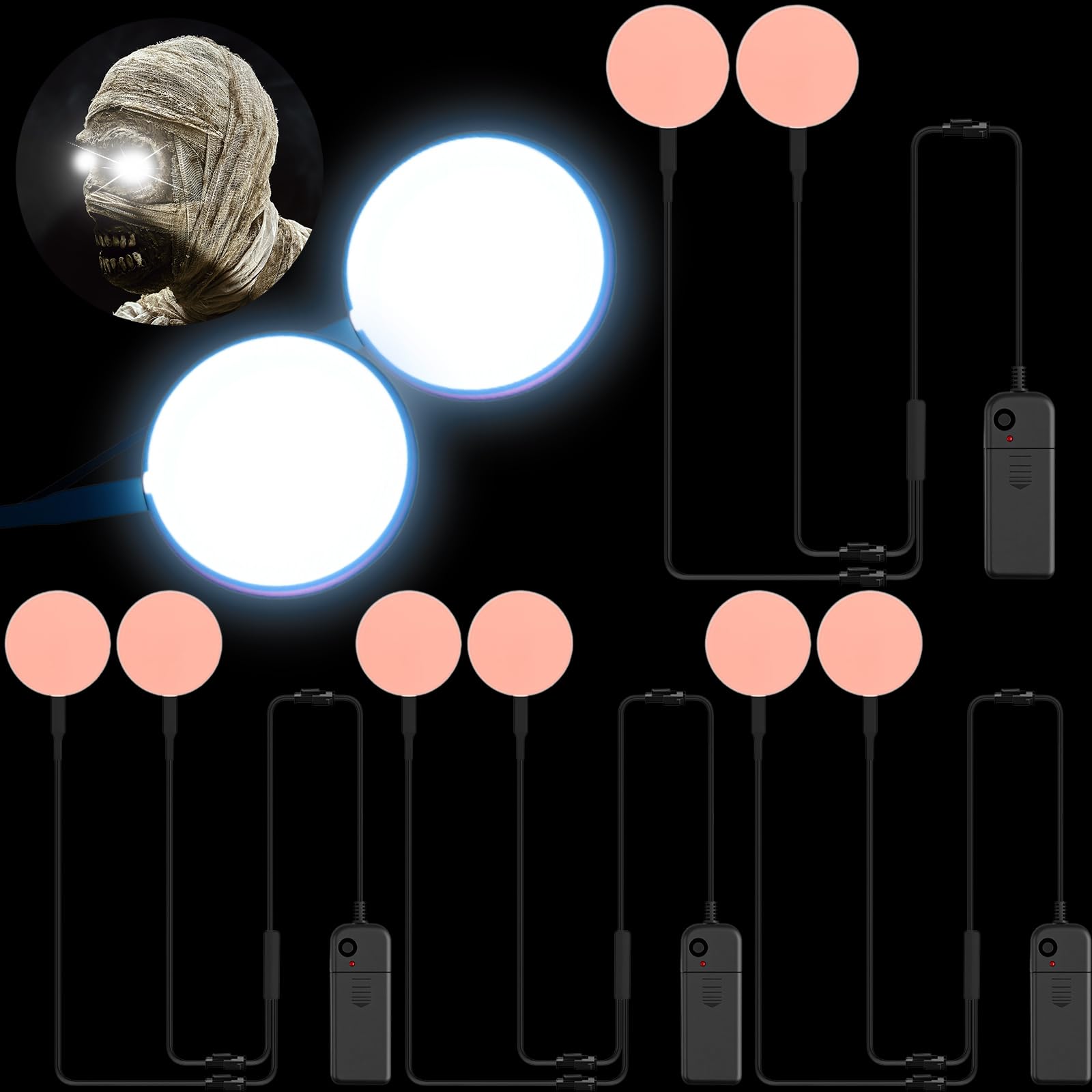 Retisee Halloween 4 Pcs Led Eyes for Mask Skeleton, EL Panels Light,with Battery Box for Cosplay Laser Eyes Pumpkin head Hallowe