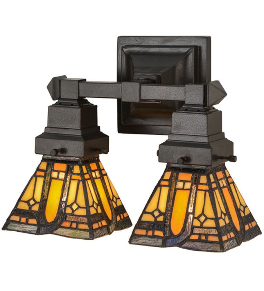 Meyda Tiffany 153633 Tiffany/Mica Two Light Wall Sconce from Sierra Prairie Mission Collection in Bronze/Dark Finish, 60.00 inch