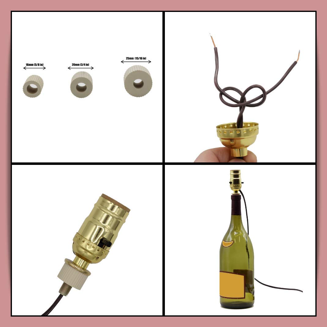 Creative Hobbies Pack Of 10 Lamp Kits - Make A Lamp Wiring Kits For Wine, Oil, Liquor Bottle Lamp Conversion Or Lamp Restoration Diy Repair, Unique Side Exit Socket Cap No Drilling Required