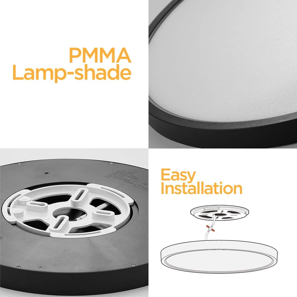 TALOYA Flush Mount LED Ceiling Light, 20W, 12 Inch, Black, 3 Color Temperatures (3000K/4000K/6500K), Model MOON-C