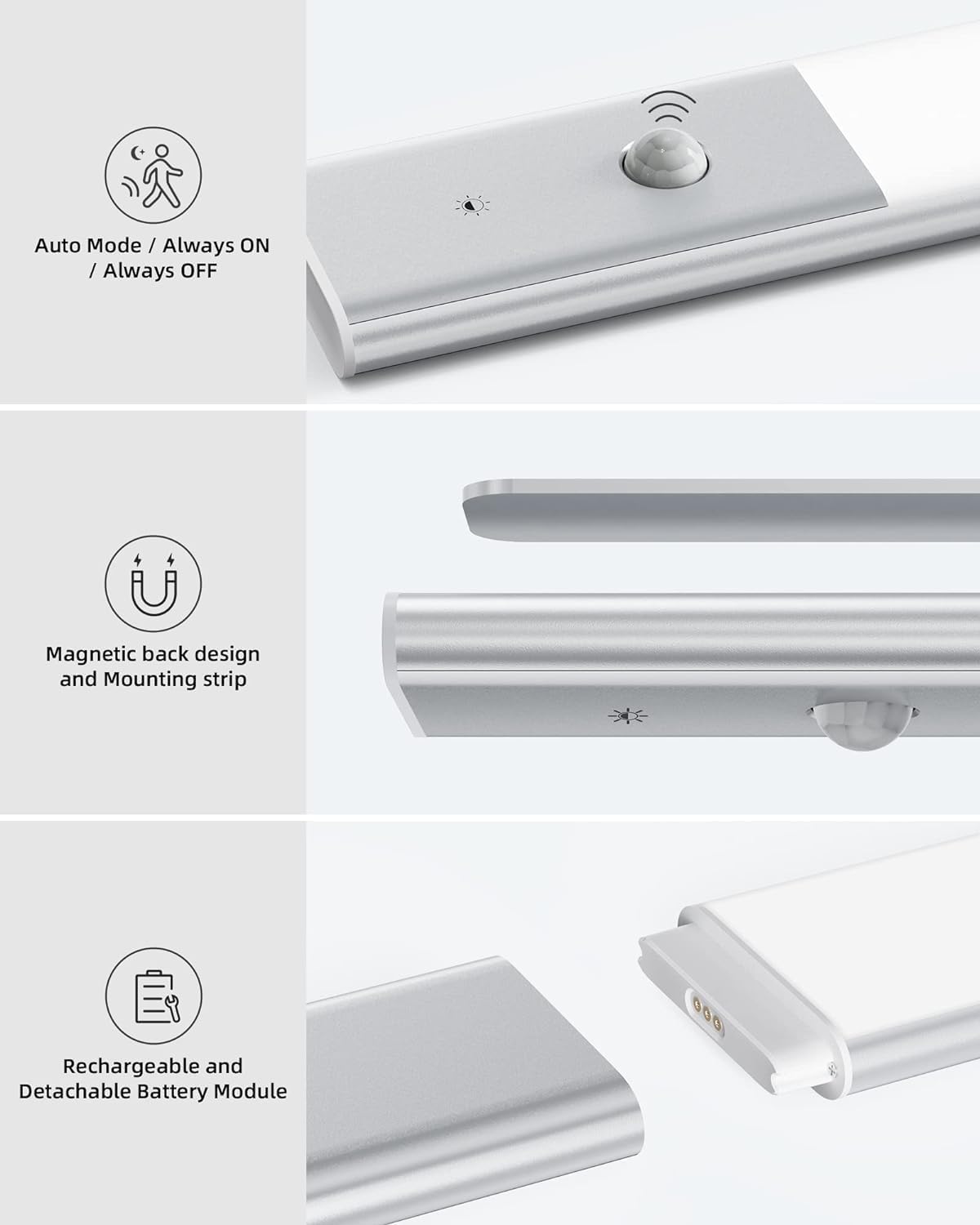 Ezvalo 48 Led Under Cabinet Lighting Wireless Closet Light With 1500Mah Battery, Motion Sensor Light Indoor Stick-On Magnetic Fo