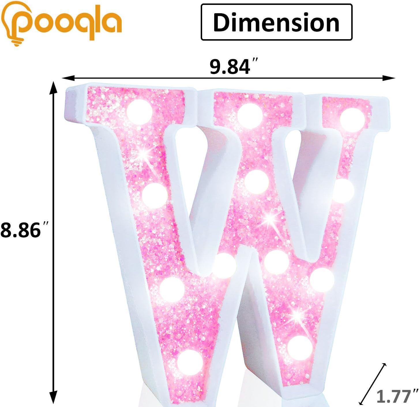 Pooqla Led Marquee Letter Lights  Light Up Letters Glitter Letter Sign Girls Gift  Battery Powered Night Light Pink Birthday Party Room Wedding Christmas Girls Bedroom Dorm Decoration  Cool White W