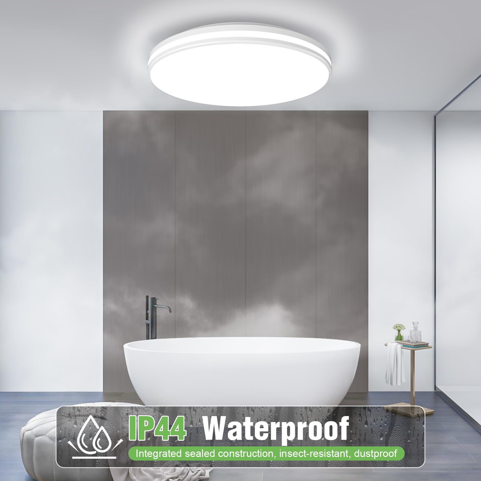 Airand 10.2 Inch LED Flush Mount Ceiling Light Fixture, 20W, 5000K Daylight White, Waterproof for Shower, Dining, Living Room, Kitchen