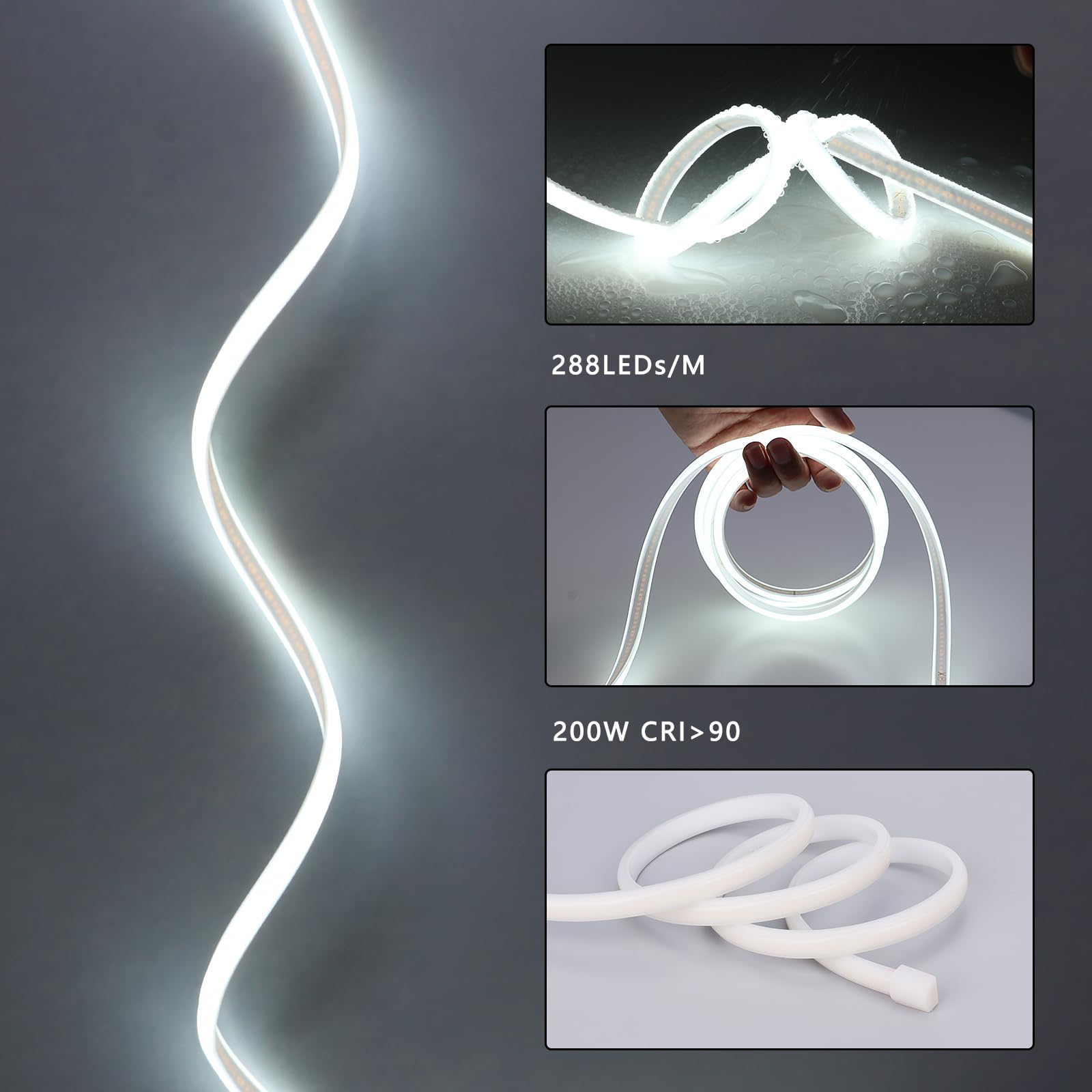 Benlun Ac 110V Cob Led Strip Light Outdoor Waterproof 65.6Ft, 6000K Cool White Super Bright 200W Cri 90+ Led Rope Lights, Ip65 Flexible Cuttable, For Bedroom Garden Commercial House