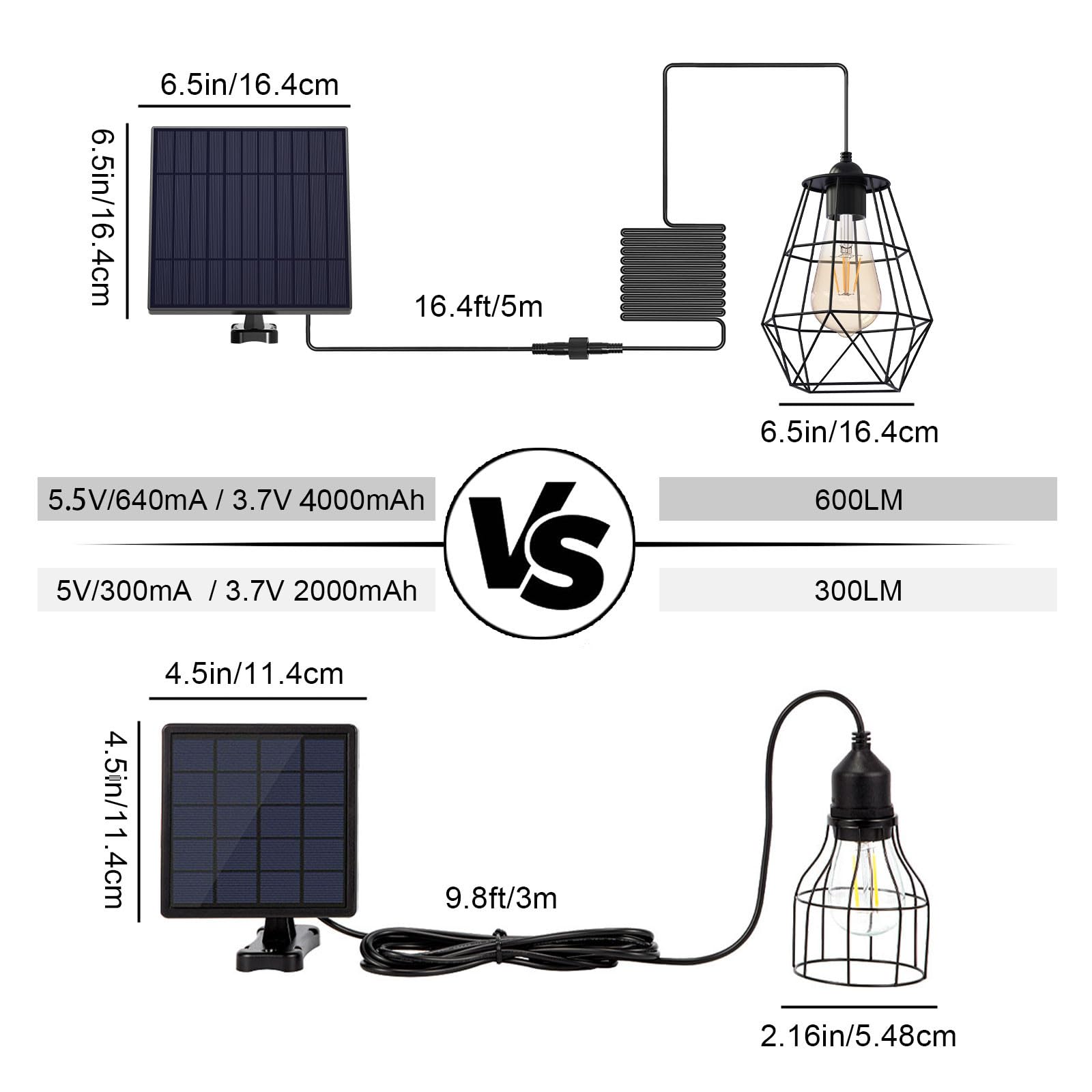 Ousam Led Solar Chandelier - Waterproof Outdoor Lantern With 16Ft Cord, Remote Control, Dusk To Dawn Timer, Lantern Plus