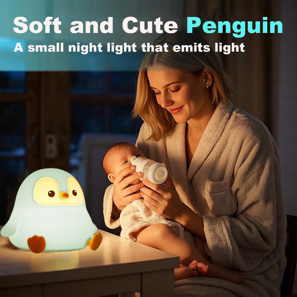 KangTen CHEN Cute Penguin Night Light, USB Rechargeable Silicone Lamp for Kids, Blue, Model DS-PG-02
