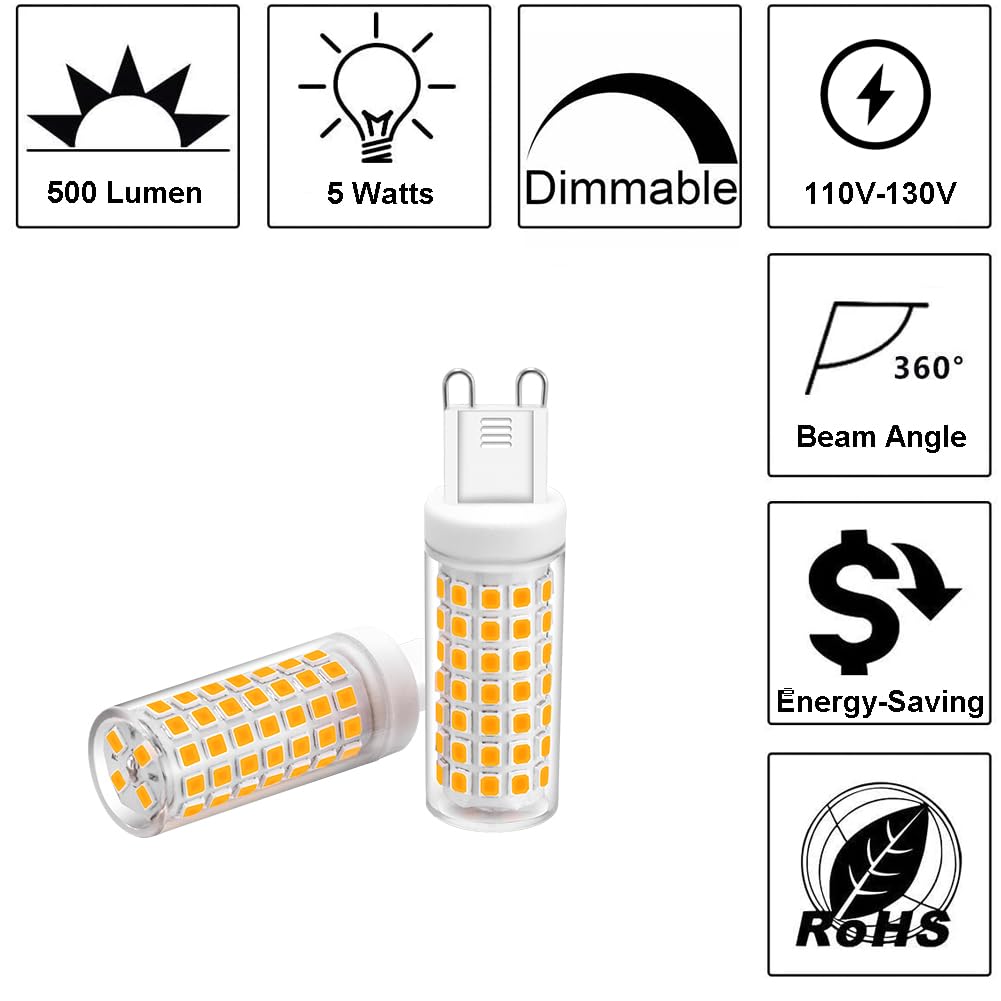 Yosenmi Dimmable G9 LED Bulb 5W, 40W Halogen Equivalent, Warm White 3000K, Ceramic, 12-Pack