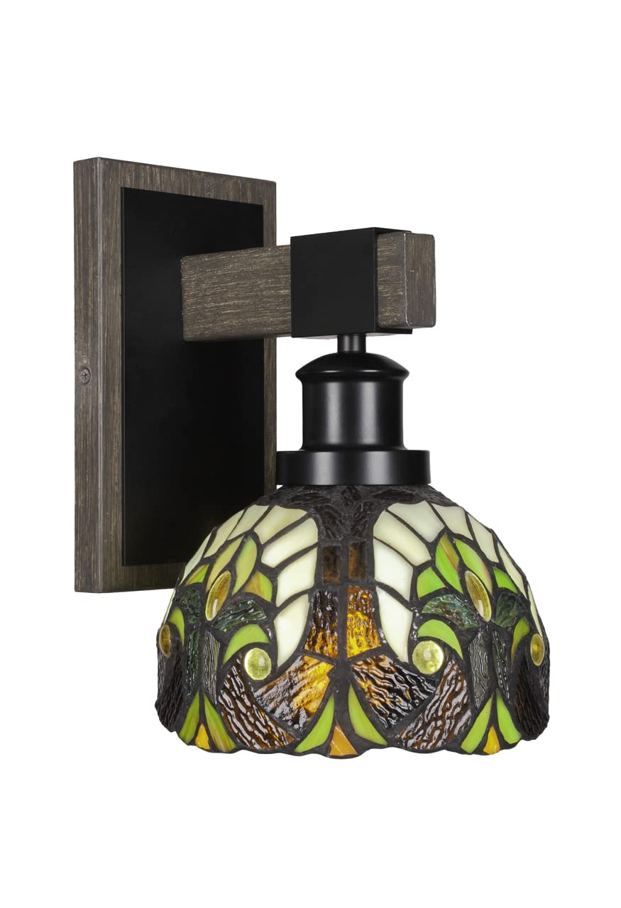 Tacoma - 1 Light Wall Sconce-10 Inches Tall and 7 Inches Wide-Black/Painted Wood Finish-Ivory Cypress Art Glass Color