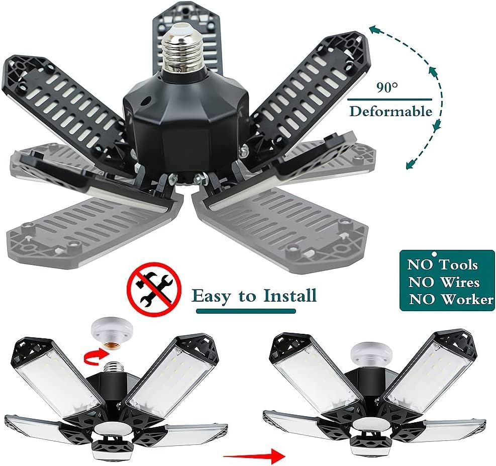 160W Led Garage Light 2Pack, 16000 Lumen Ceiling Lights With 5+1 Adjustable Panels, 6500K Daylight Light Bulb Fixture Led Lights