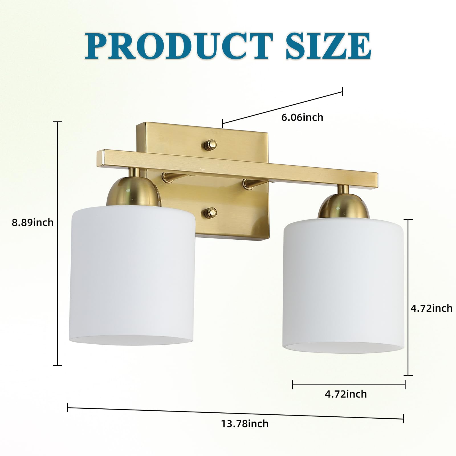 Mecgirn Stainless Steel 2 Light Bathroom Vanity Light in Brushed Gold with Frosted Glass - Modern Wall Mount Fixture, Model B0003-2-Gold