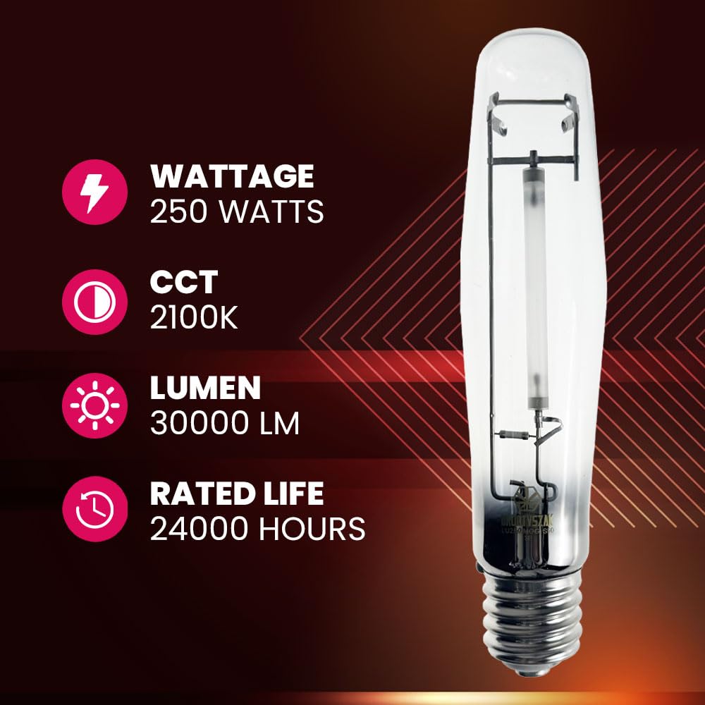 Gruotvszak Lu250/Mog 250 Watt High Pressure Sodium Light Bulb, Mogul Base (E39), Ansi Code S50, 30000 Lumen, 24000 Life Hours, E