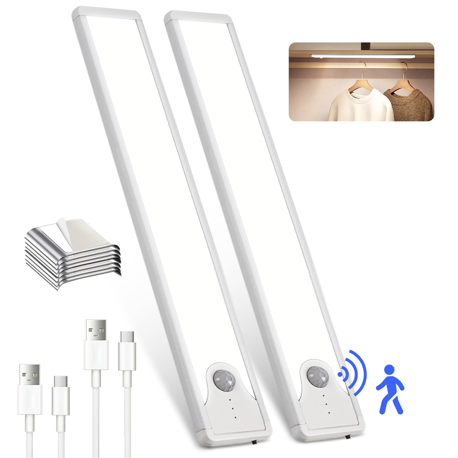8 Inch Under Cabinet Lights, Upgraded 41 LED Rechargeable Magnetic Motion Sensor Light Indoor, Brightness Dimmable 6500K Steples