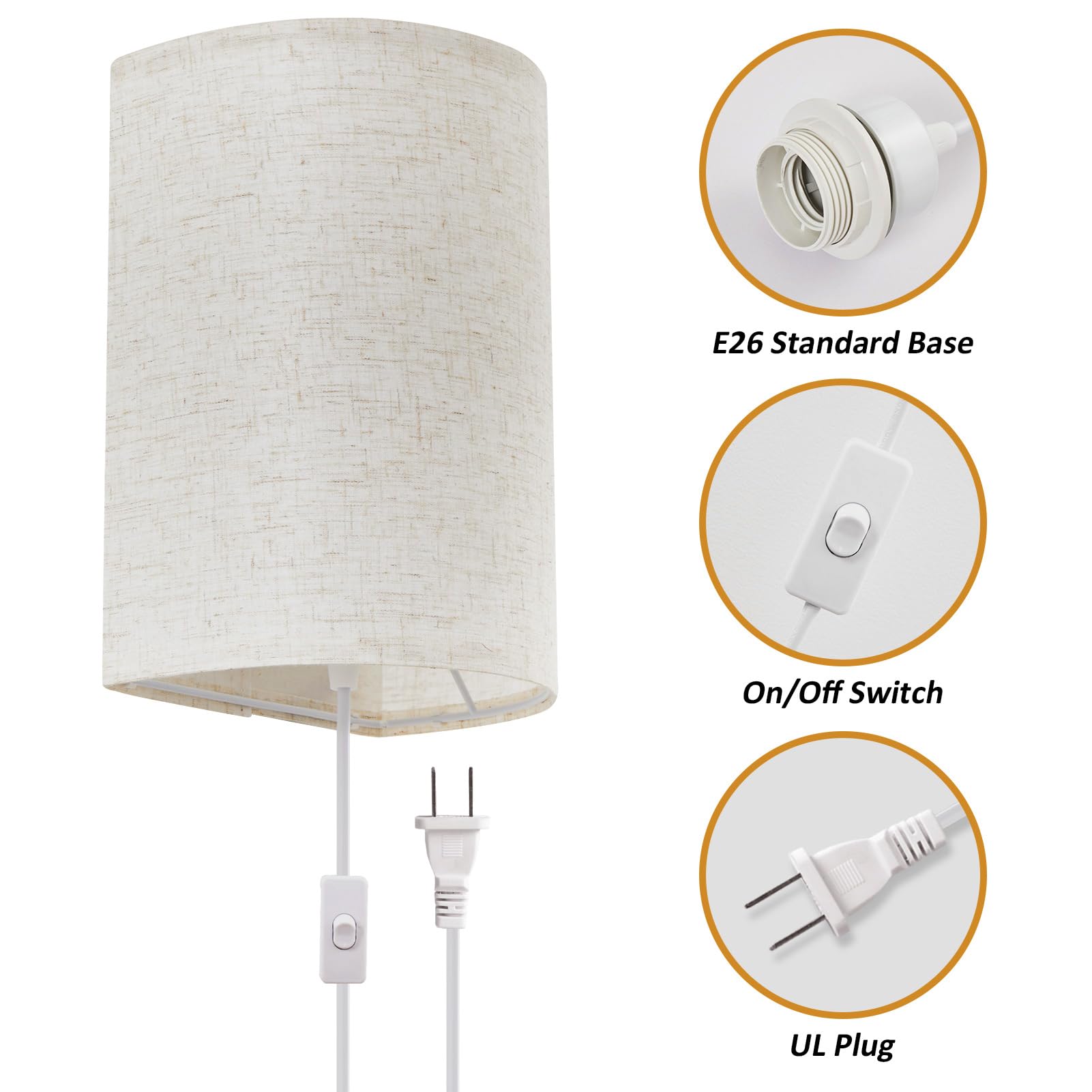 Xieyor Plug In Wall Sconce, 3 Colors Wall Sconces Set Of Two, Industrial Plug In Wall Light, Wall Sconce Lighting On/Off Switch