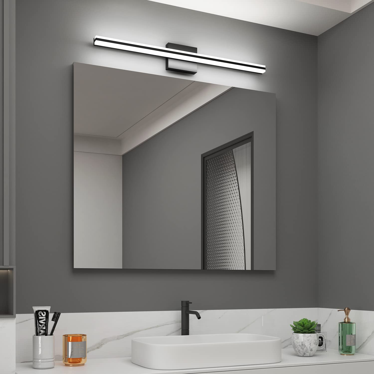 Solfart Black Bathroom Light Fixture - 31.8 Led Vanity Light Bar, 5 Color Temperature, Dimmable, Aluminum, Model S8200-810Mm-Bk-5C