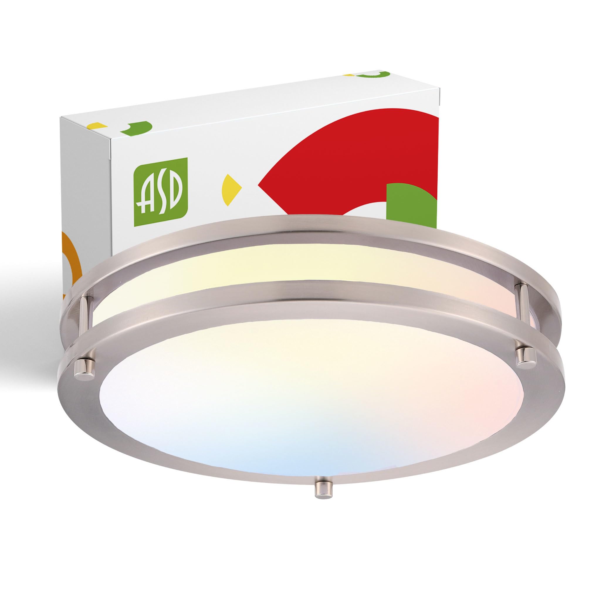 ASD LED Flush Mount Light Fixture 20W 1550LM 3000K-5000K 12 Inch Brushed Nickel Model A-LFMDR-12D20CCNK