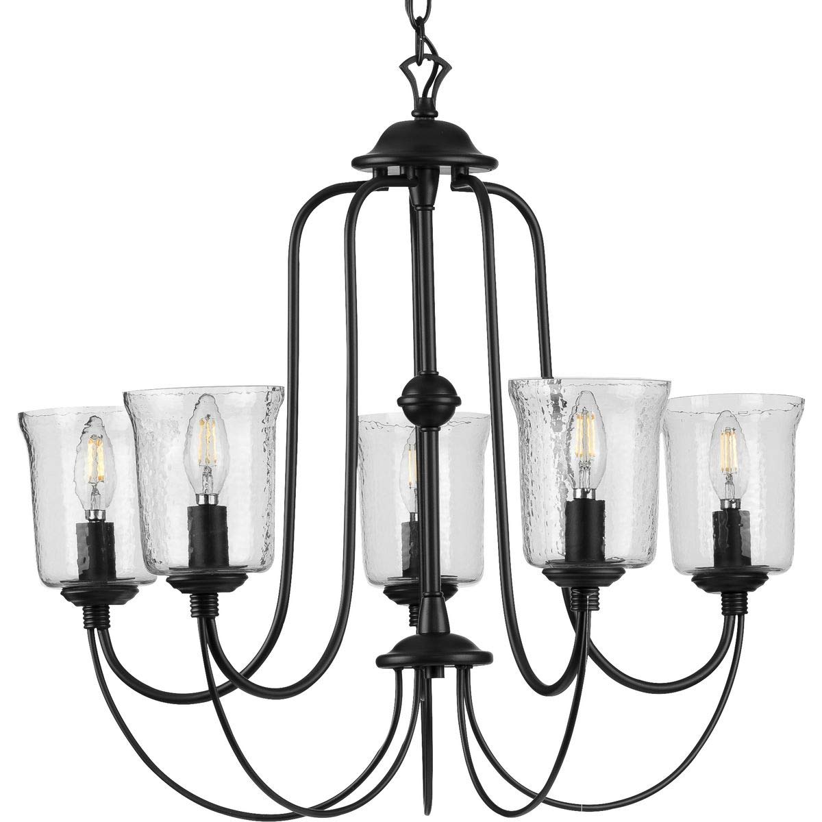 Progress Lighting Bowman Collection 5-Light Clear Chiseled Glass Coastal Chandelier Light Matte Black