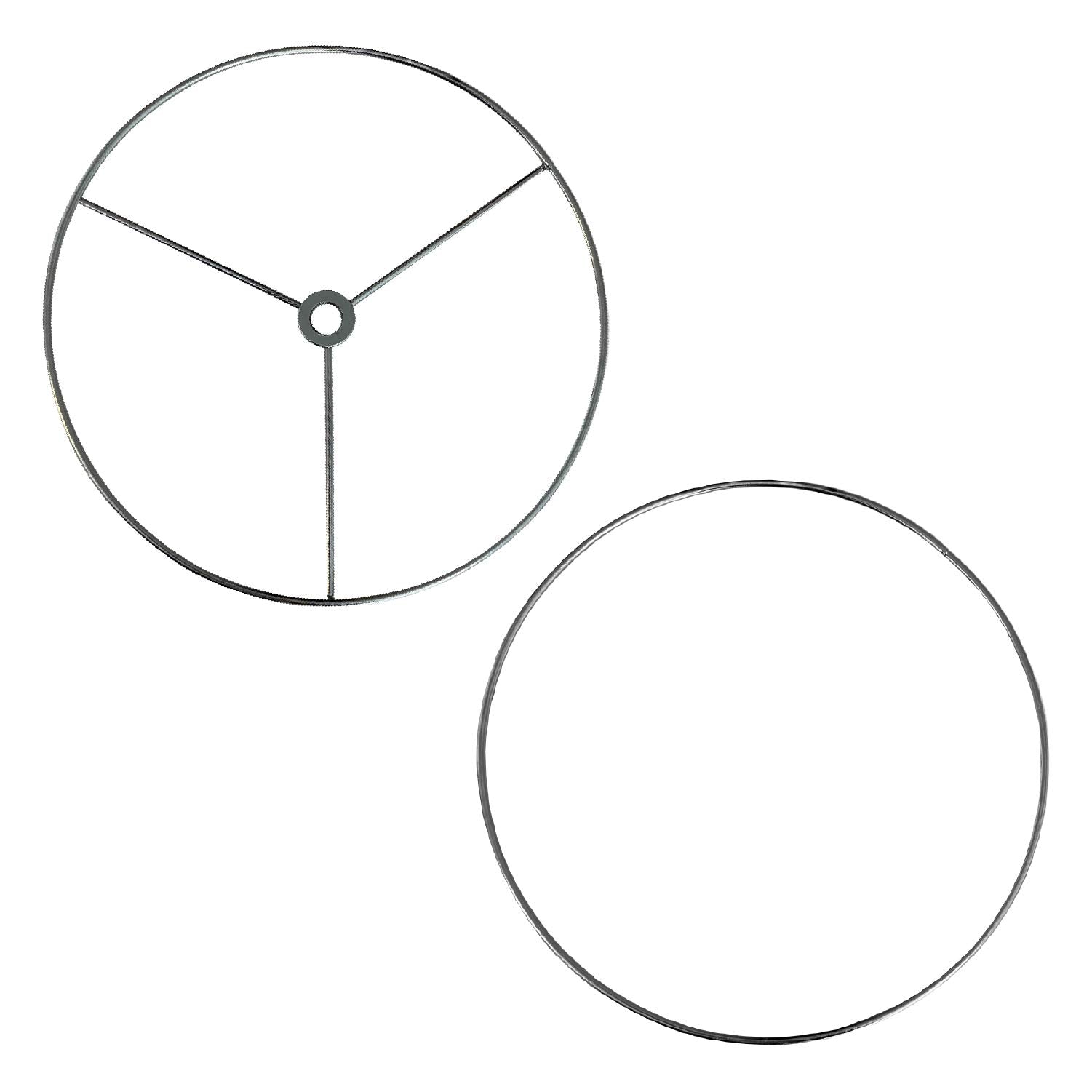 I Like That Lamp Wire Lamp Shade Rings with US Style Spider Fitter (18Diameter), Includes 2 Galvanized Steel Silver Drum Rings, 