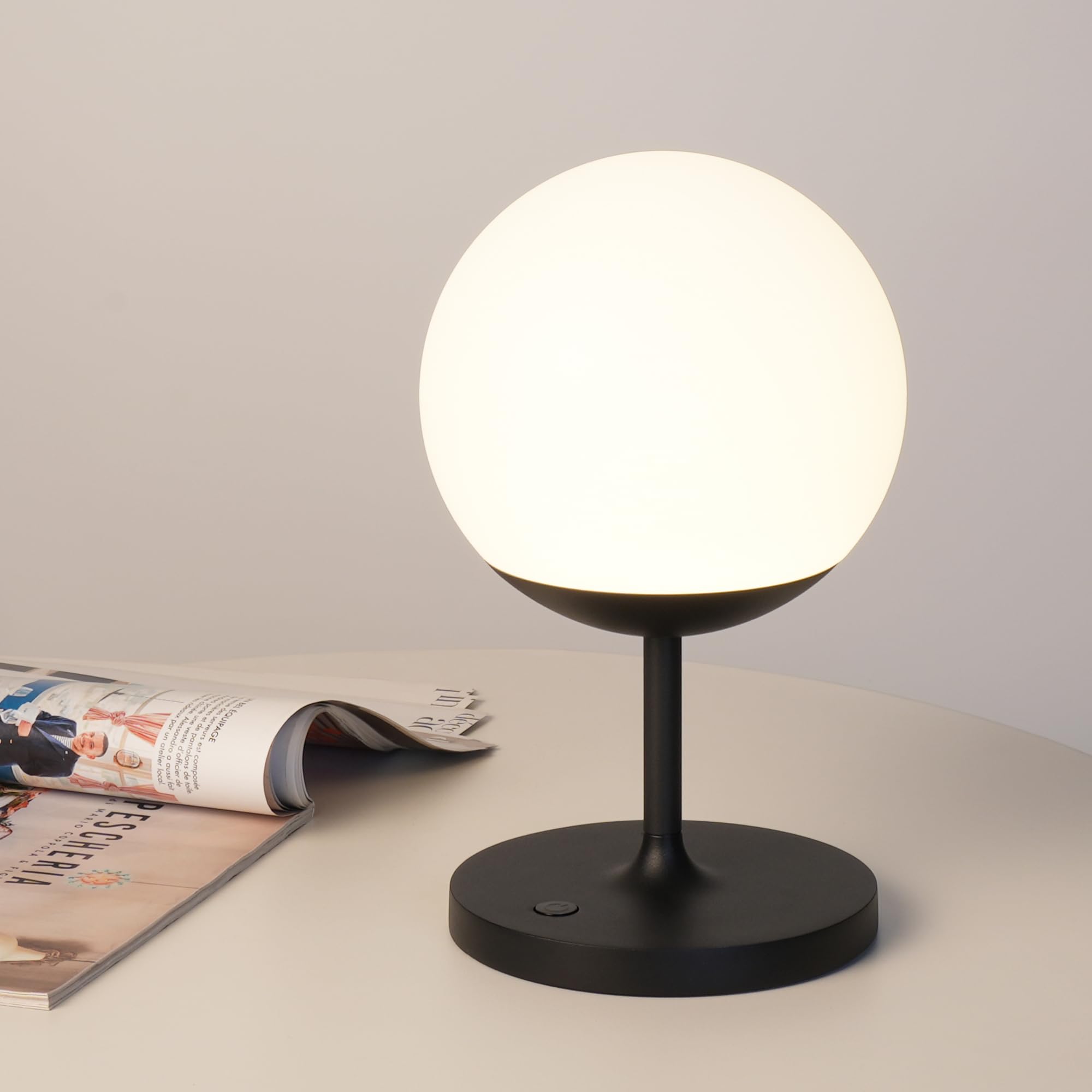 WEILAILUX Cordless Table Lamp with Globe Shade, Rechargeable Dimmable Bedside Light, Shower Lamp Waterproof, Touch Control, 8-72