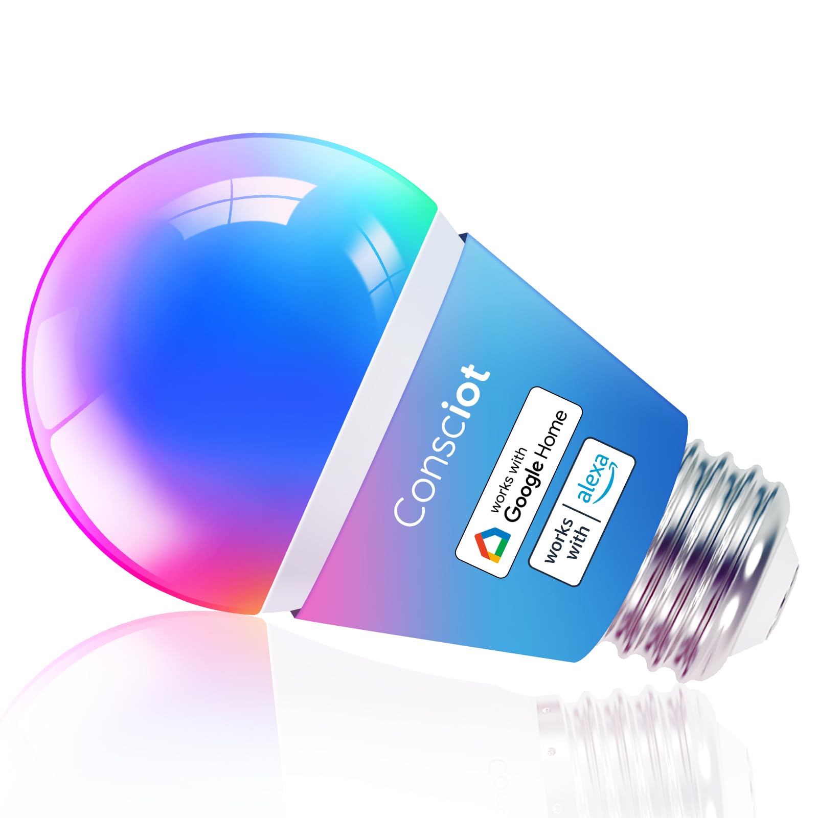 Consciot Smart Light Bulb, LED RGBTW Color Changing, 60W Equivalent, 800lm Dimmable, 1 Pack, Multicolor, Model CS10005-RGBTW