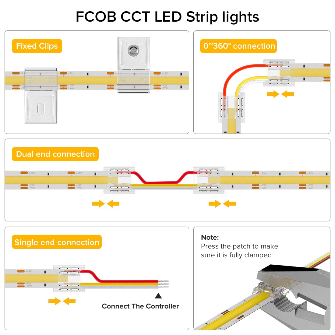 Btf-Lighting Fcob Cob Led Strip Cct Flexible High Density 2X16.4Ft Total 32.8Ft 640Led/M Tunable 3000K-6000K Cri 90+ Dimmable Li