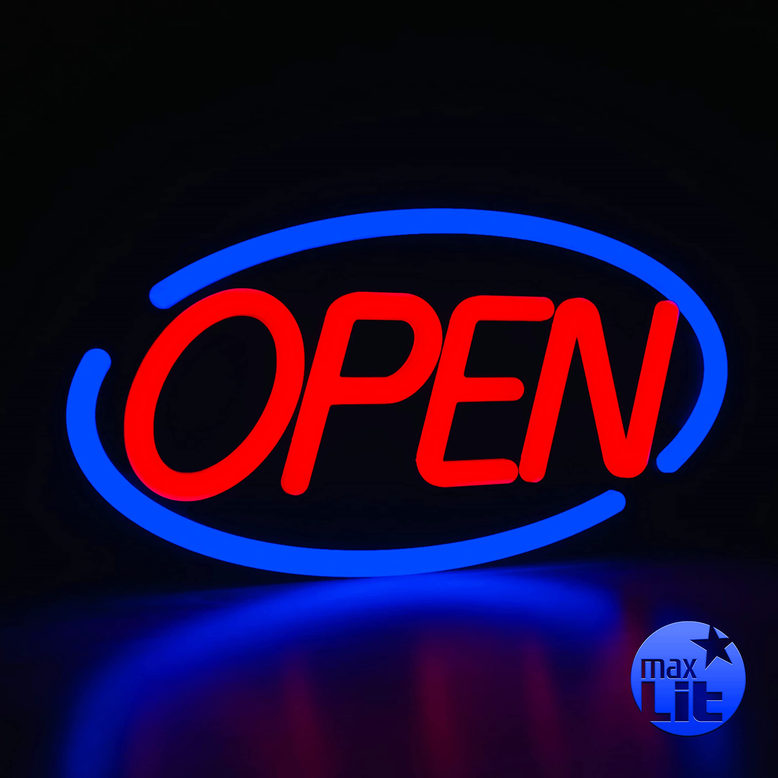 MaxLit- Oval Shaped LED Tube Neon Open Sign -Large Size -24 X 12 (Blue/Red)