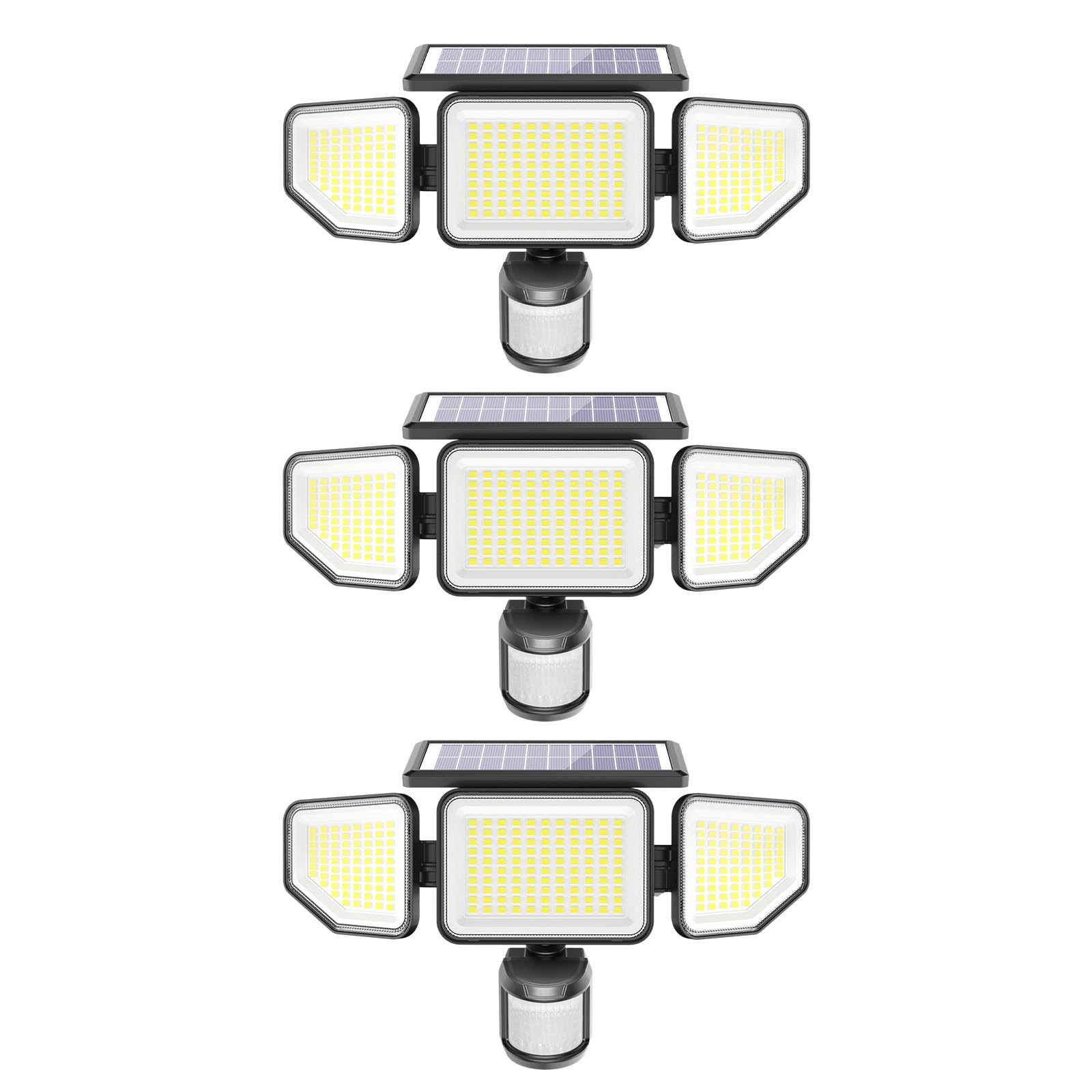 Onforu 3000Lm Solar Lights Outdoor, 258 Led 3 Heads Security Lights With Remote Control, Ip65 Waterproof Motion Sensor Lights, 3