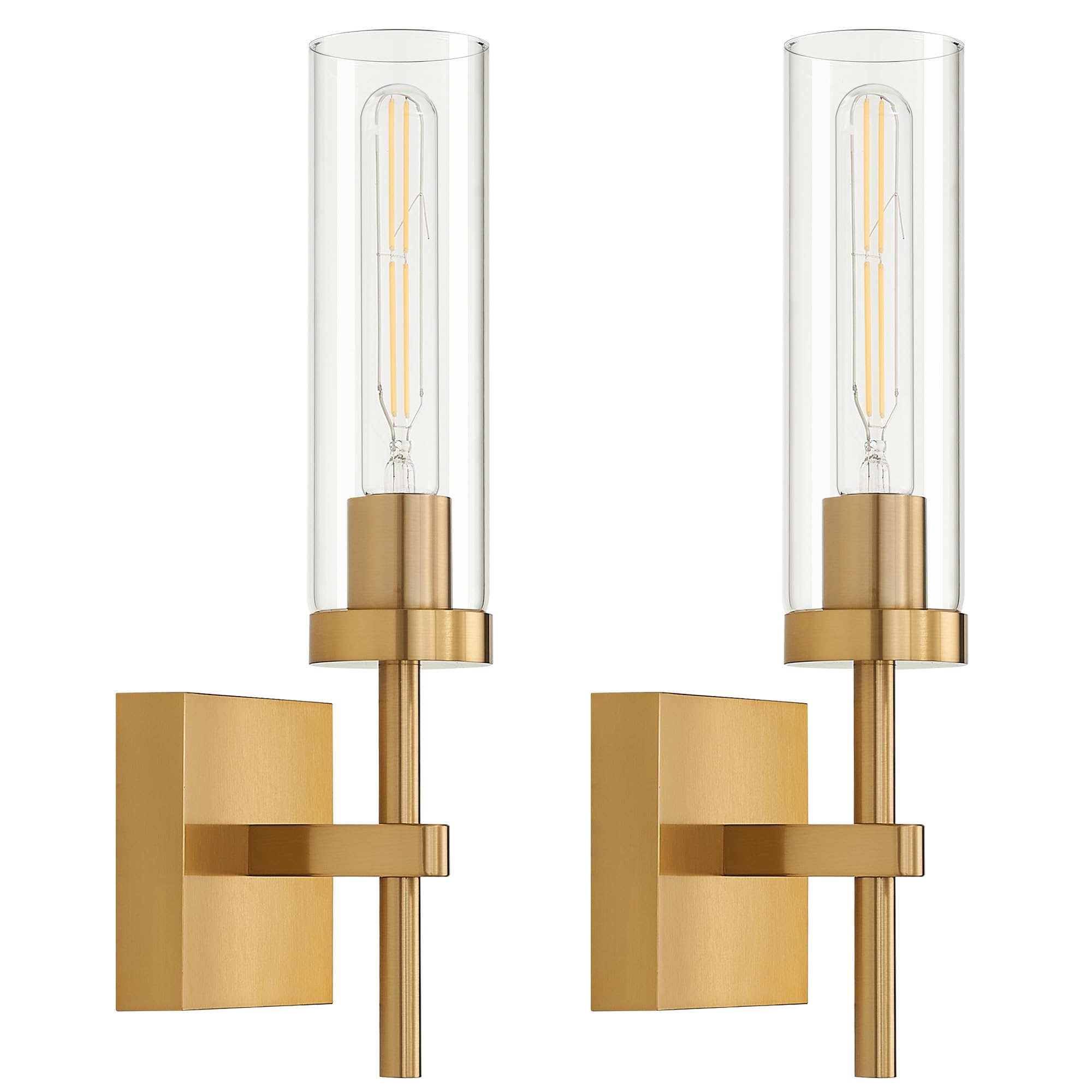 SANTOSTOCK Gold Battery Operated Wall Sconce Set of 2, Wireless Rechargeable LED Light, Metal, 3000K, Clear Glass