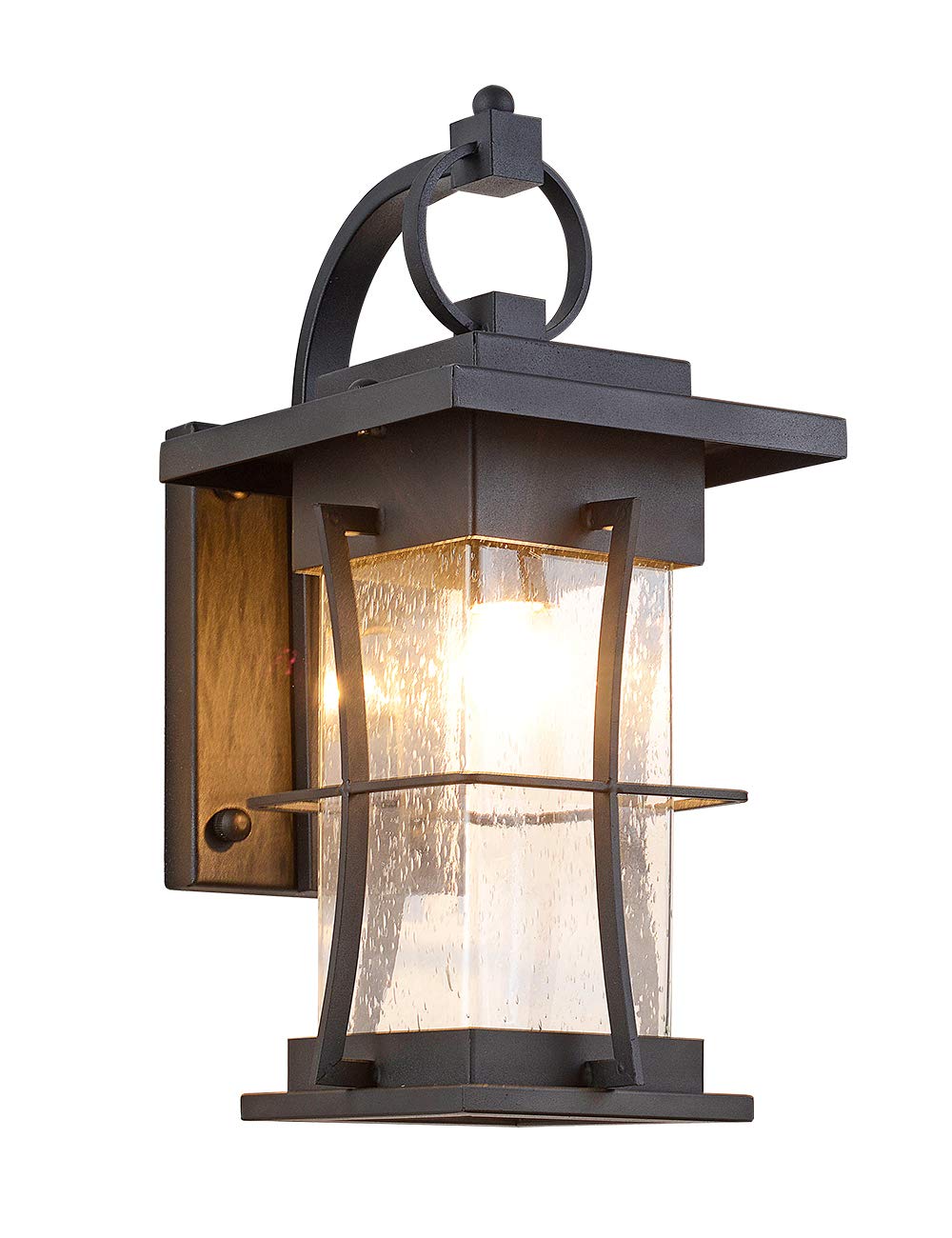 EERU Outdoor Wall Sconces Light Fixtures Exterior Wall Lantern Outside House Lamps Waterproof Black Metal with Clear Seeded Glas