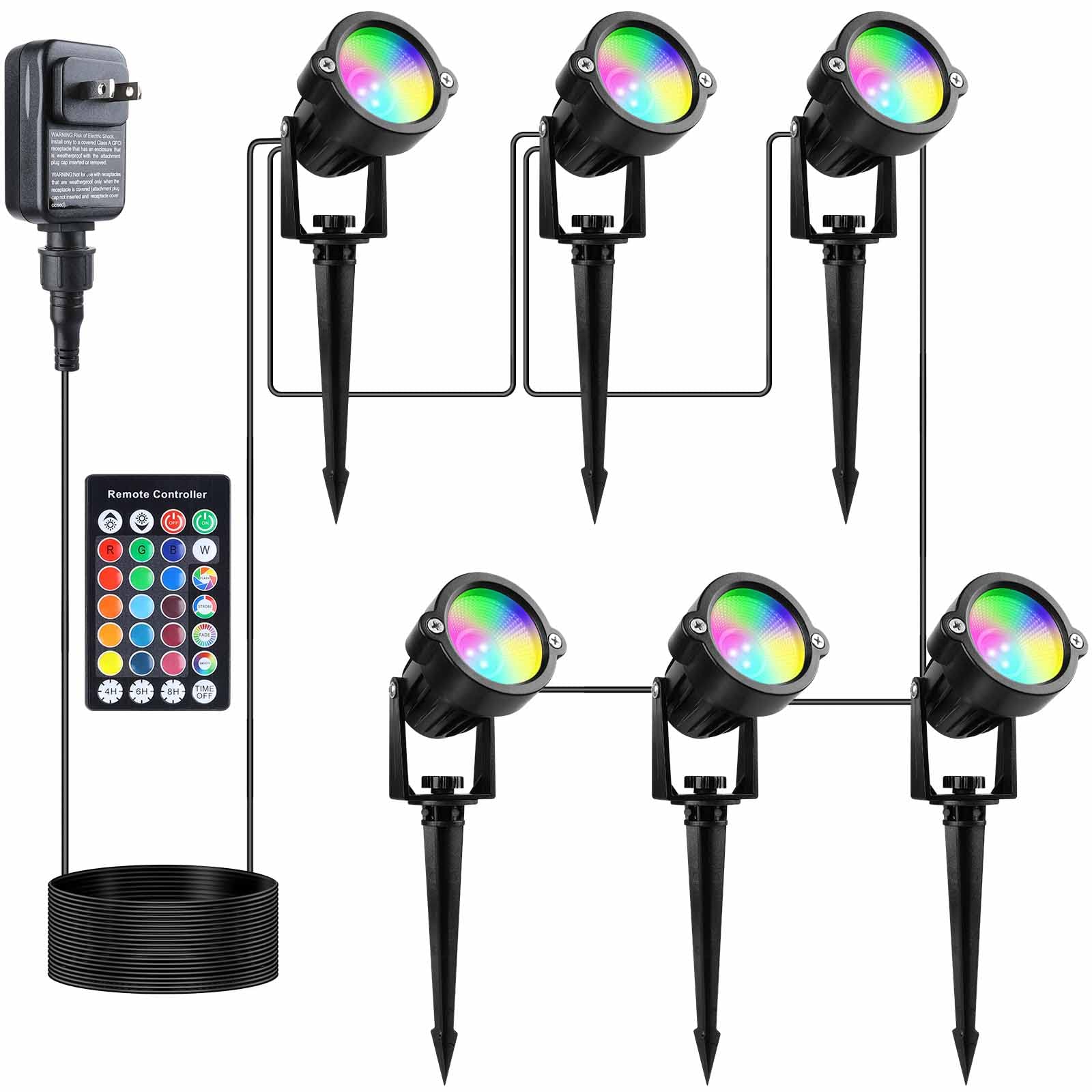S SMIFUL Halloween Spot Lights, 12V RGB LED Landscape Lights, Waterproof, 6 Lights, Model sxd-cd