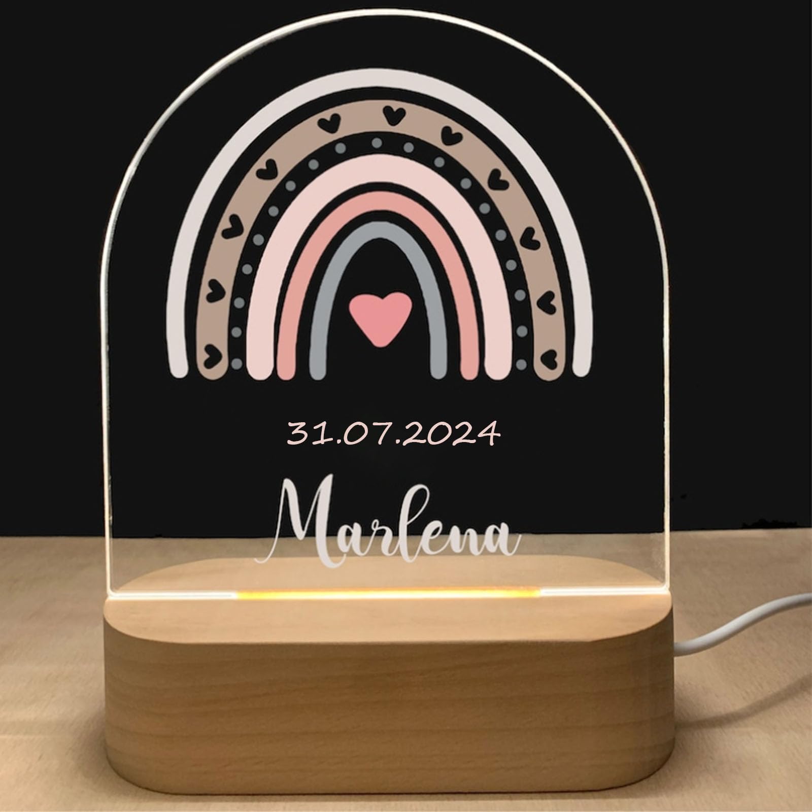 Fallover Personalised Gifts - Customised Night Lights with Name & Date, Baptism Gifts for Girls/Boys, Kids Night Light Bedroom -
