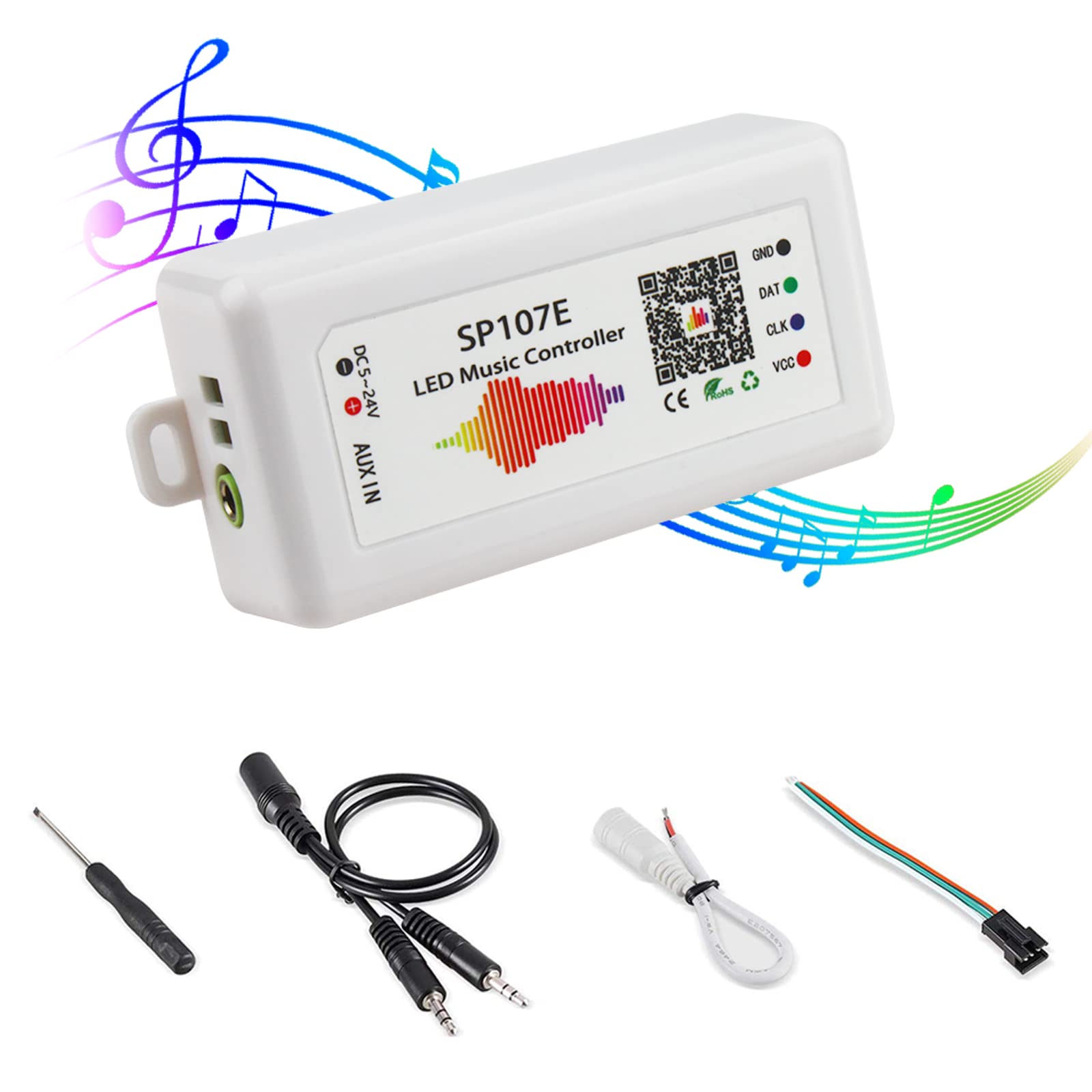 RGBZONE Bluetooth LED Controller, SP107E for WS2812b/WS2811 Strips, Music Sync, DC 5-24V, RGB