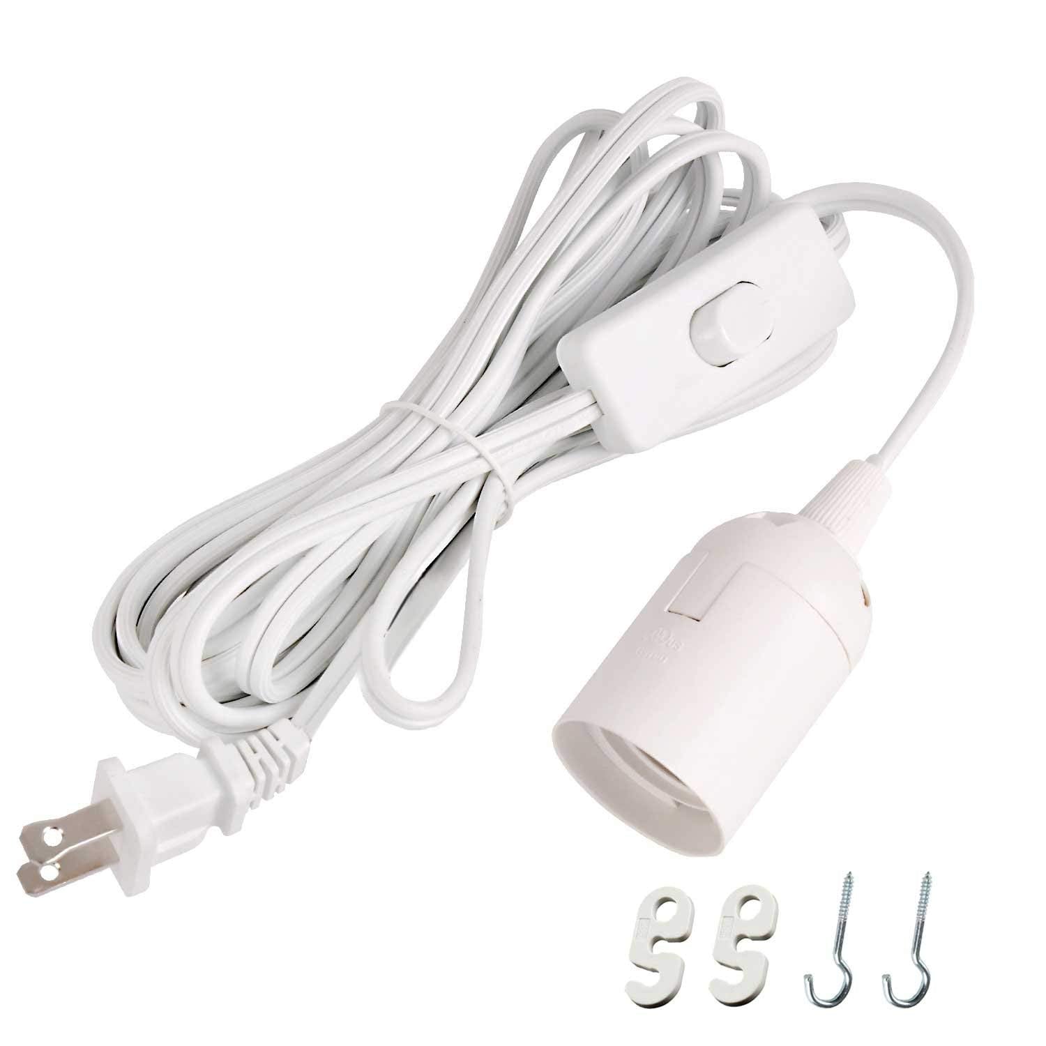 Simple Deluxe 360W Extension Hanging Lantern Light, 15ft Cord, E26/E27 Socket, On/Off Switch, White Plastic
