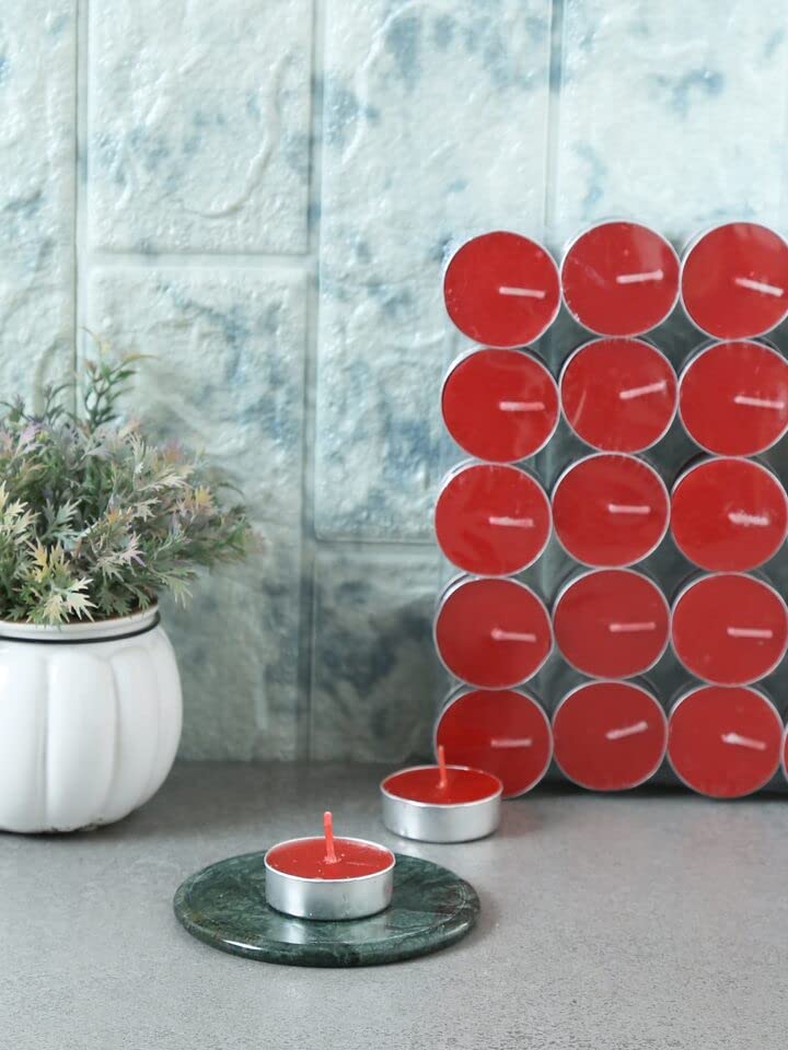 Stone & Feather, Rose Scented T-Light Candles (Red) Paraffin Wax Long Burning time -5Hours Each, Pack of 25, for Diwali, Home De