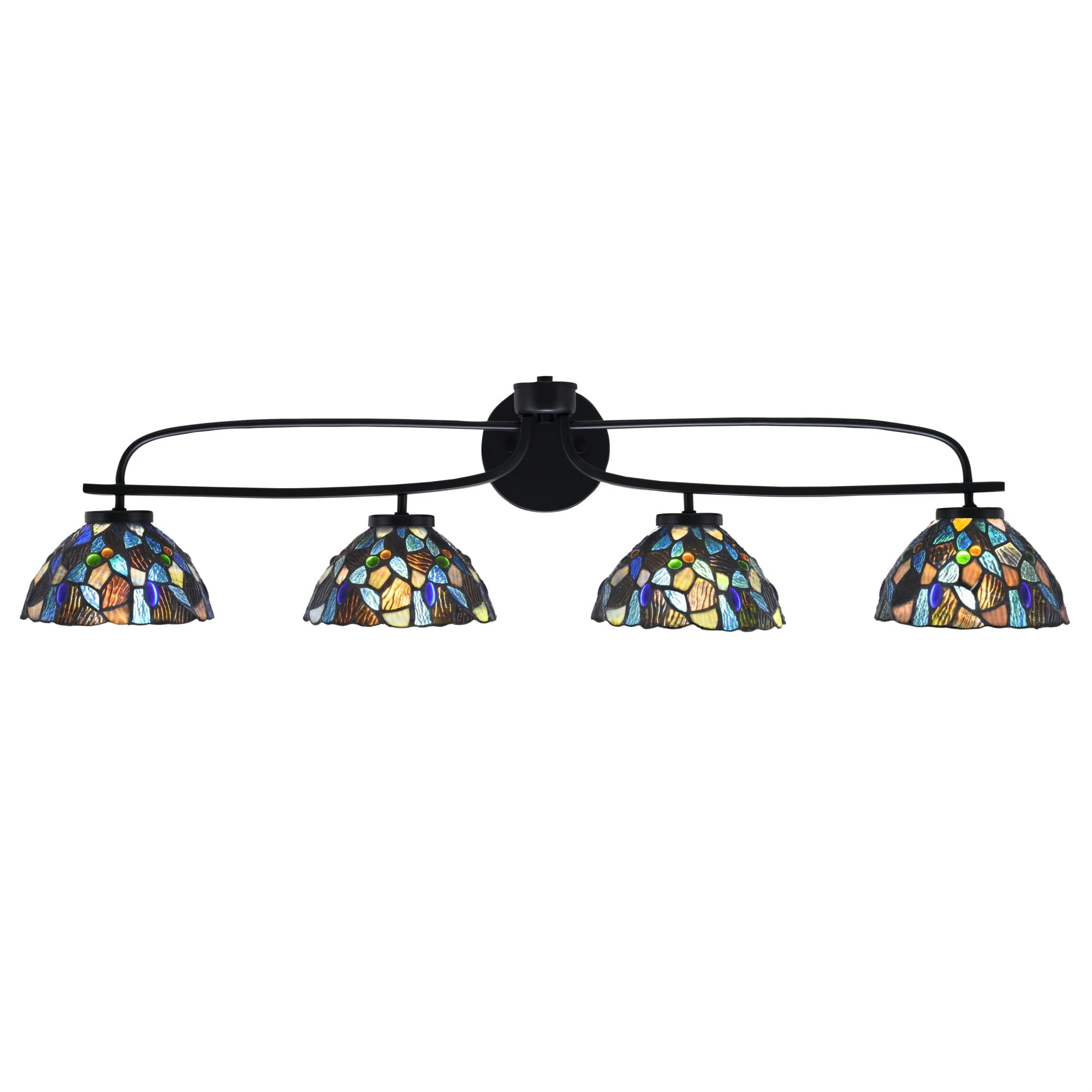 Cavella 4 Light Bath Bar Shown In Matte Black Finish With 7" Blue Mosaic Art Glass