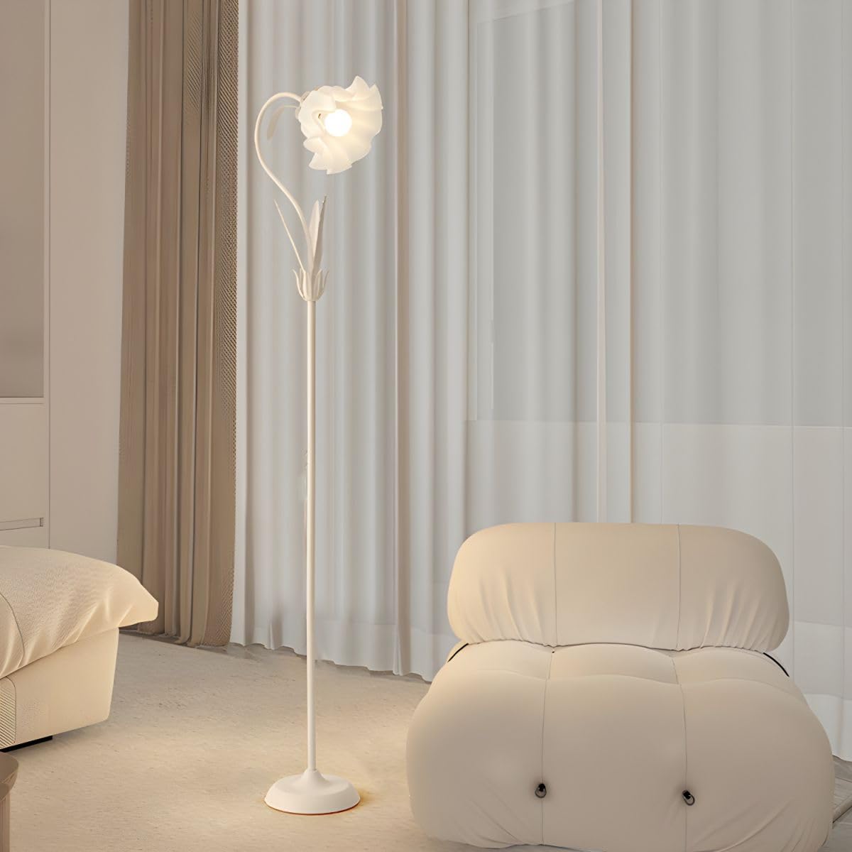 Seearishop Modern Flower Floor Lamp Macaron White 1-Light Unique Floor Lamps Metal Standing Light Cute Floral Lamp With Acrylic
