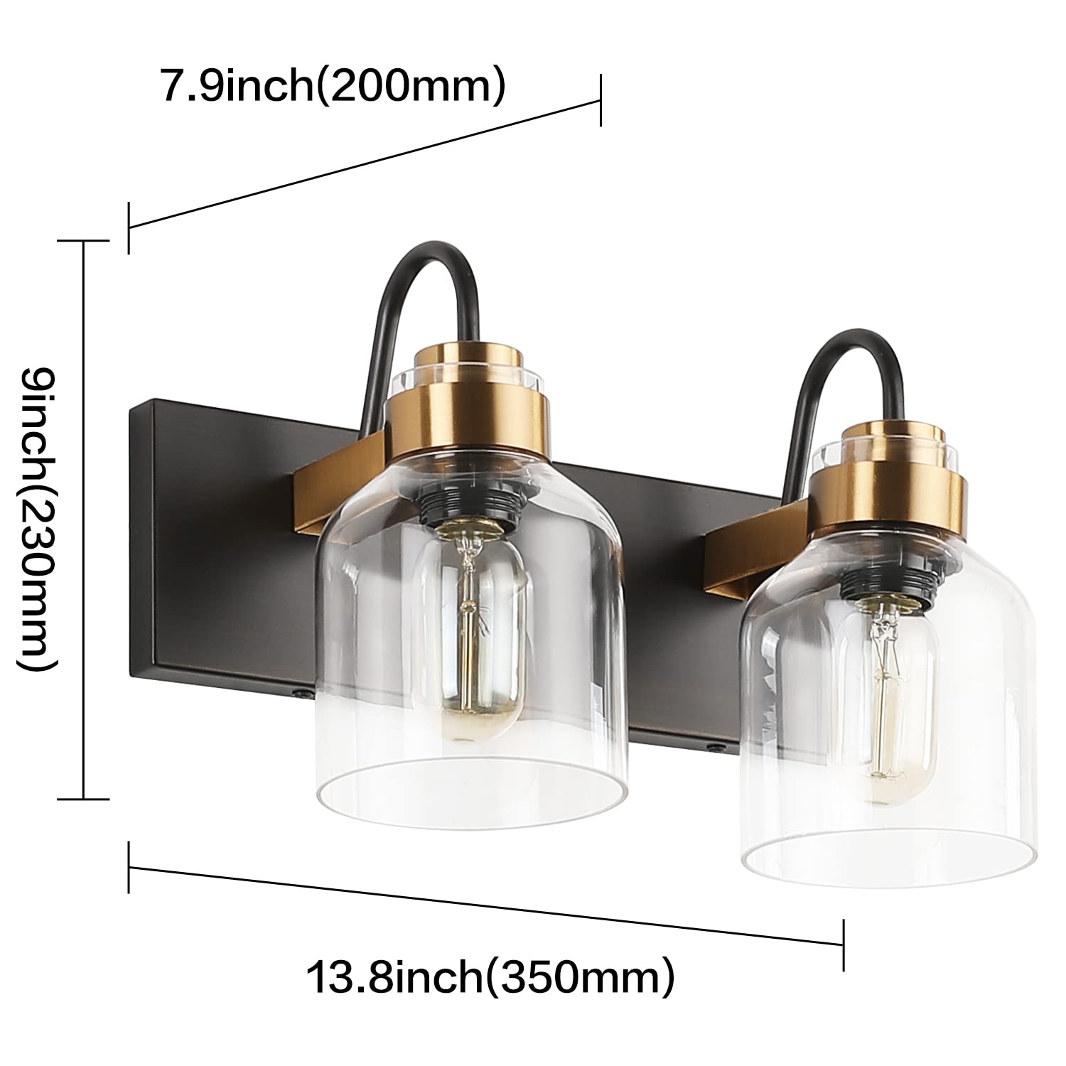 PRESDE 2 Light Bathroom Vanity Light Fixtures, Metal, Oil Rubbed Bronze, Vintage Black Brushed Bronze Base, 2-lights