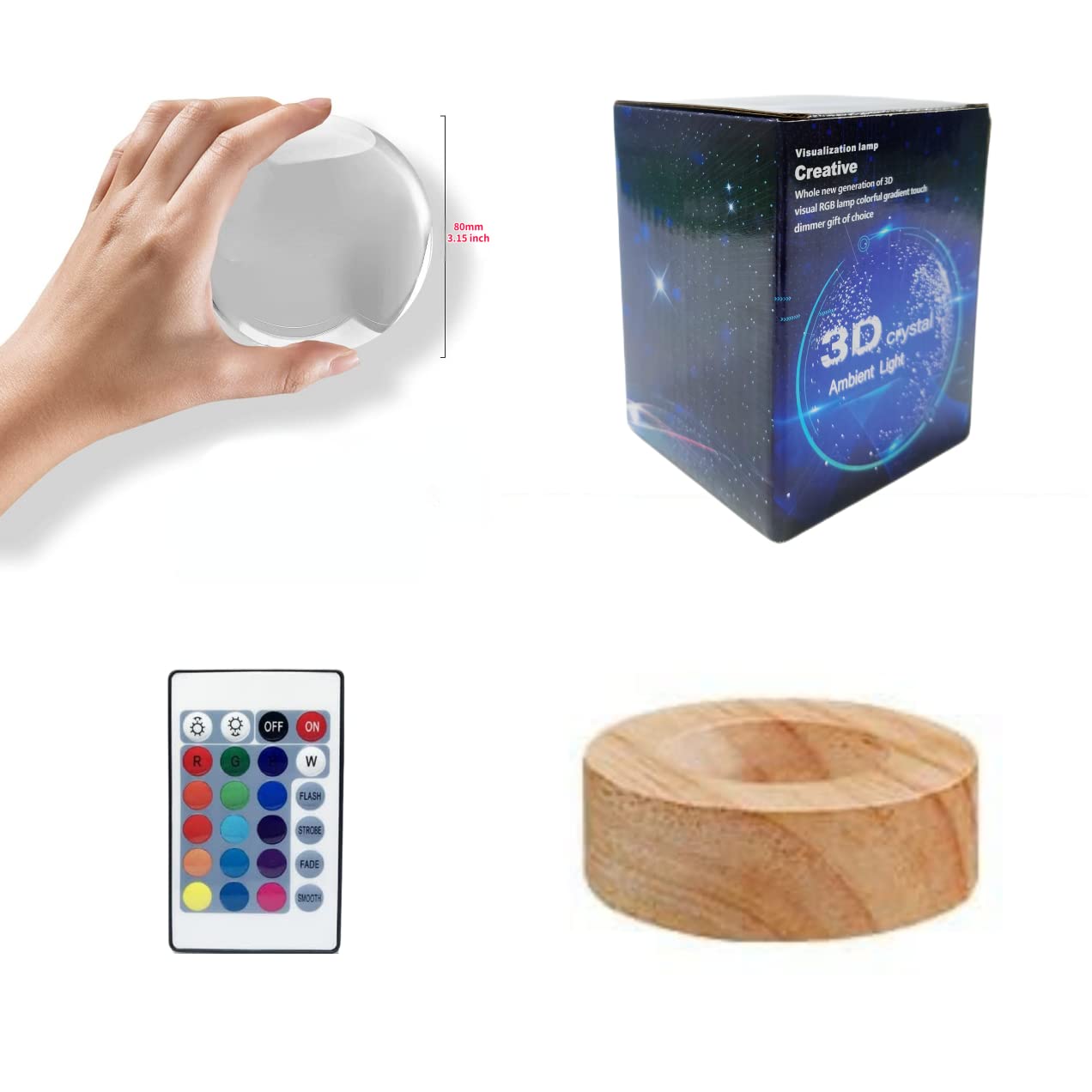 3D K9 Elephant Crystal Ball Lamp,Lifelike 3D Led Elephant Night Light,16 Colors Changing Light,Dimmable Remote Control,Desk Lamp